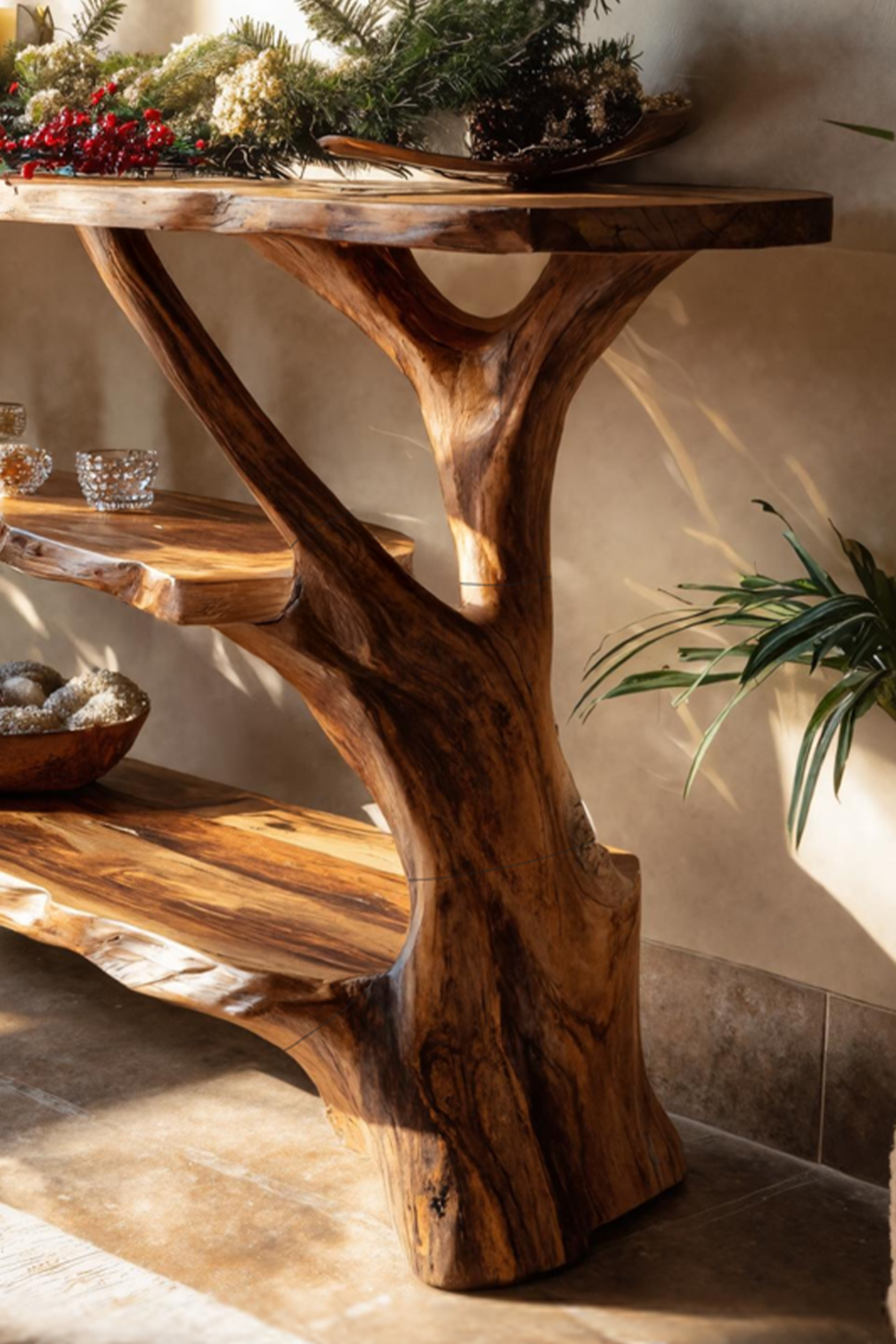 Mid Century Rustic Console Table Live Edge For Holiday Decoration SILDTTNCSC015