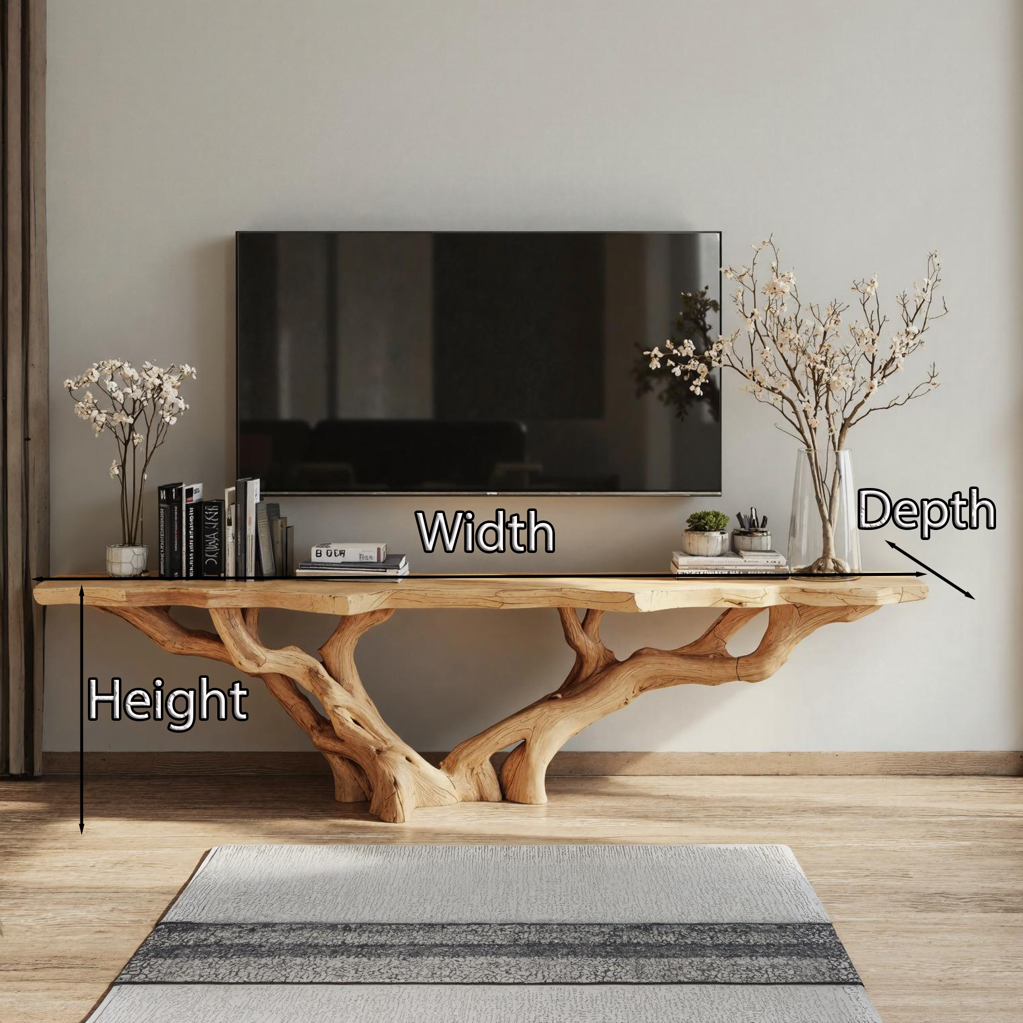 Rustic Handmade Live Edge TV Console For Living Room And Bedroom SILDTTVC030