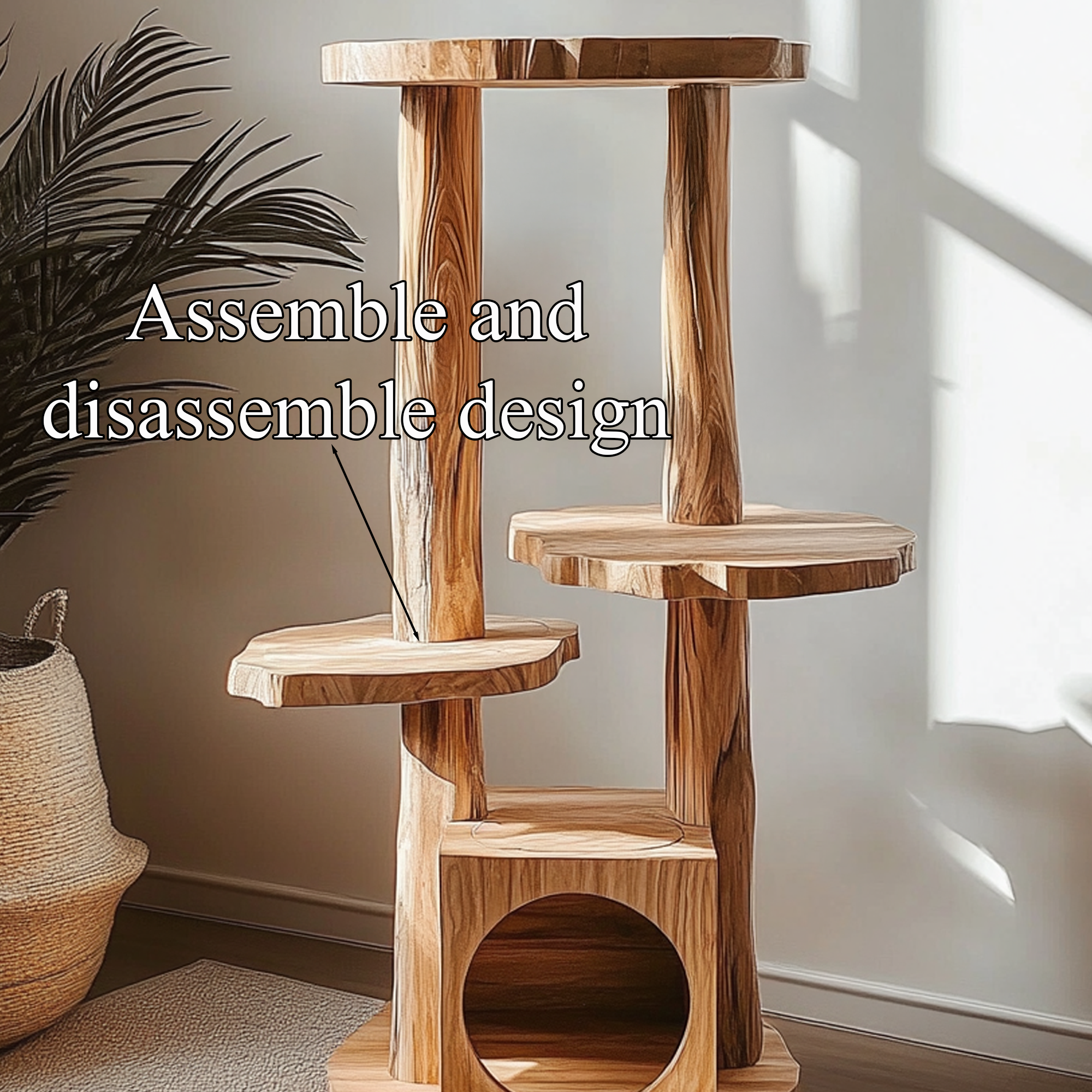 Cat Tree Custom Design Solid Wood Rustic Design Decor Living Room Gift SINLTT018