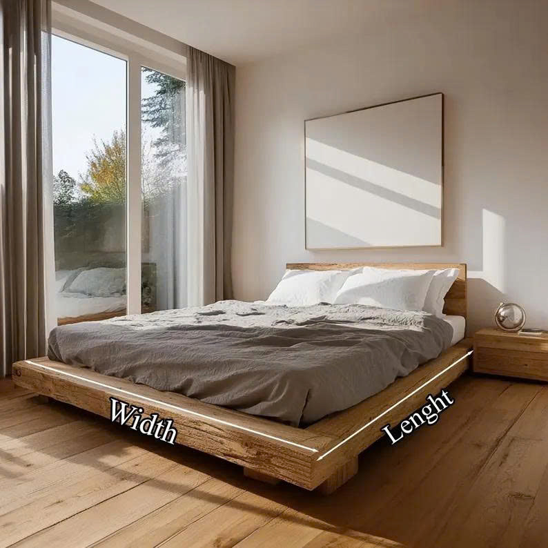 Rustic Low Profile Bed Frame Handmade Unique King Bed Frame Decor Home Gift SINLWB010