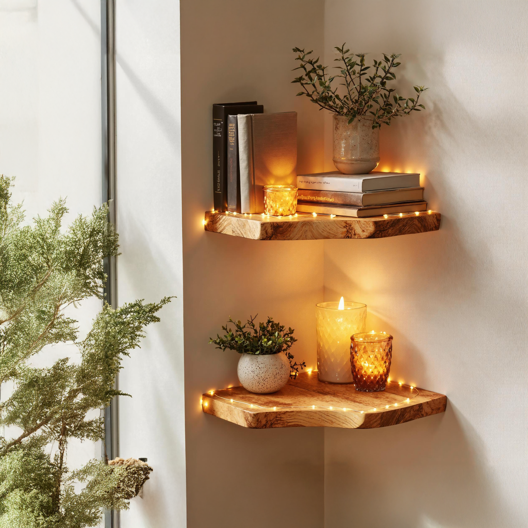 Natural Wood Corner Shelf For Farmhouse And Cottage Style SILDTCN085