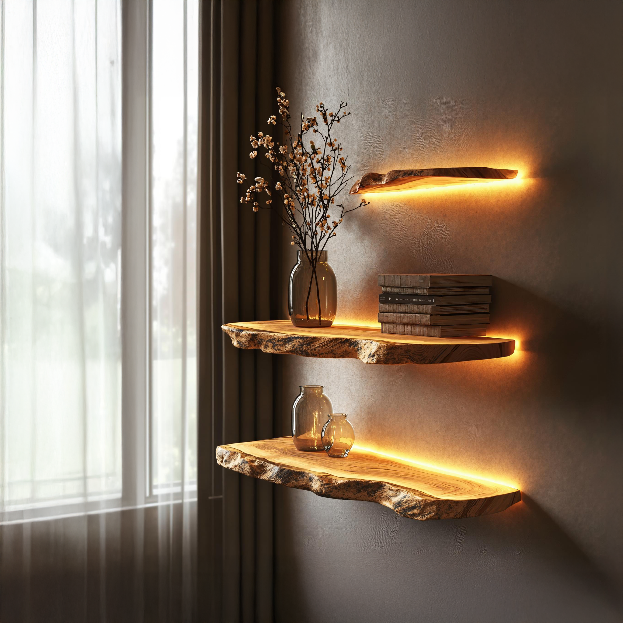 Floating Wall Shelf with Live Edge For Modern Home Decor SILDTFL142