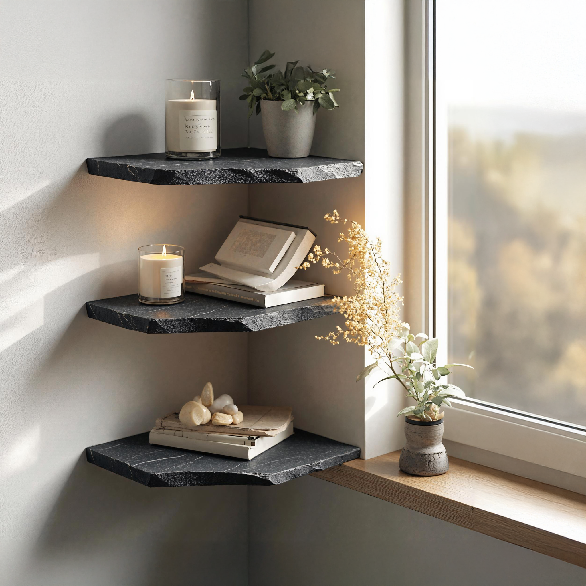 Modern Rustic Corner Shelf Made From Natural Wood For Stylish Storage SILDTCN076