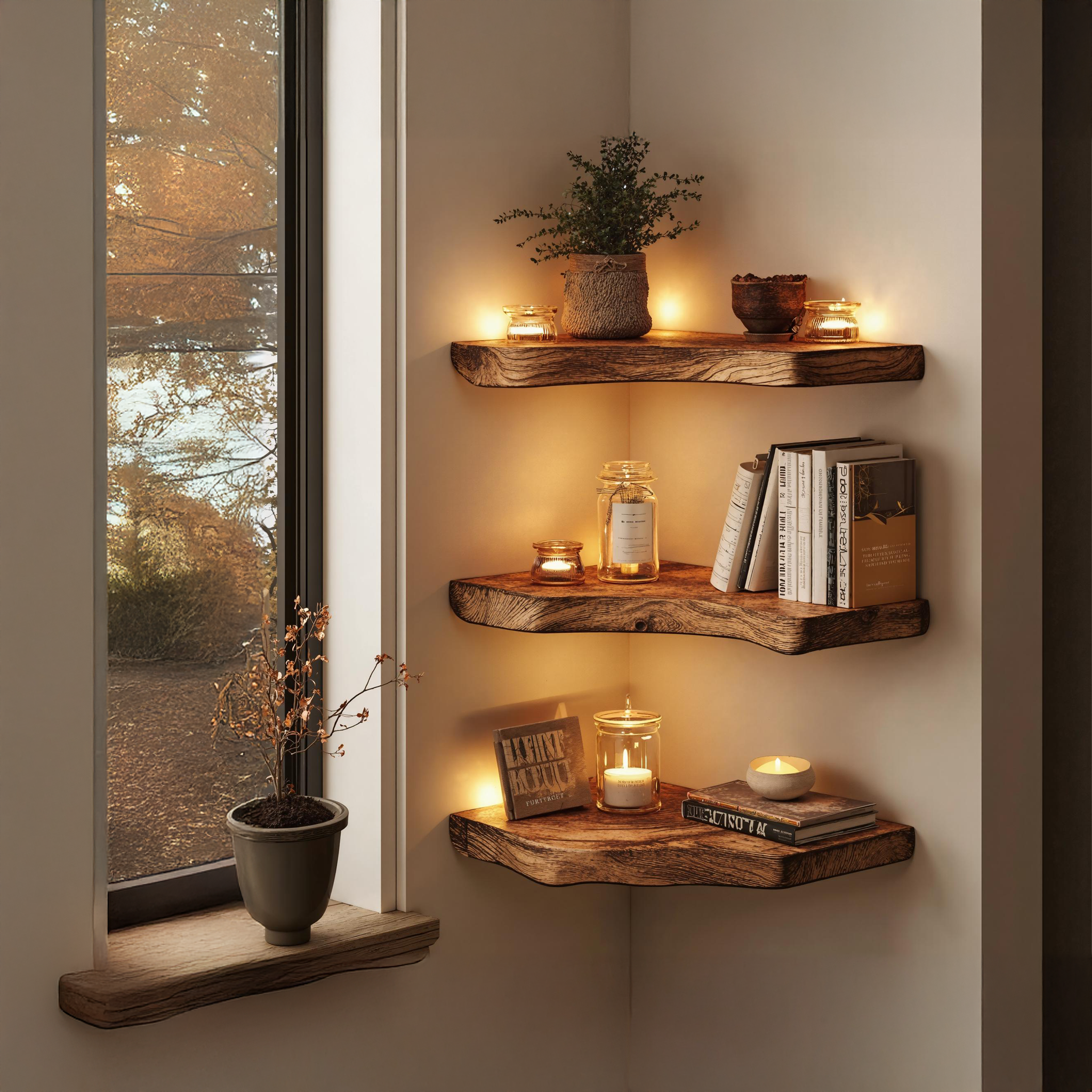 Natural Wood Corner Shelf For Chic Home Storage Solutions SILDTCN081