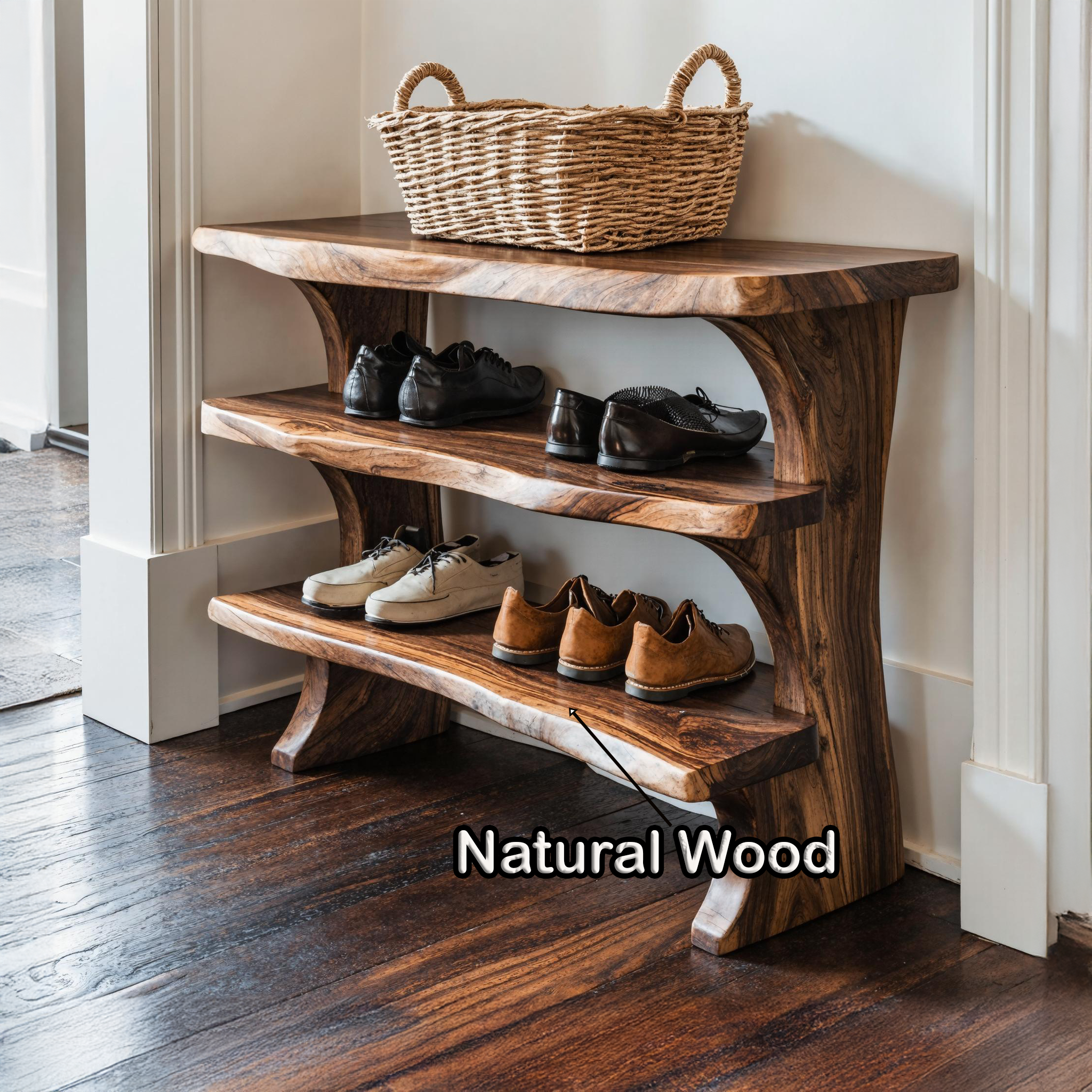 Handcrafted 3-Tier Wooden Shoe Bench For Hallway SILDTSHB021