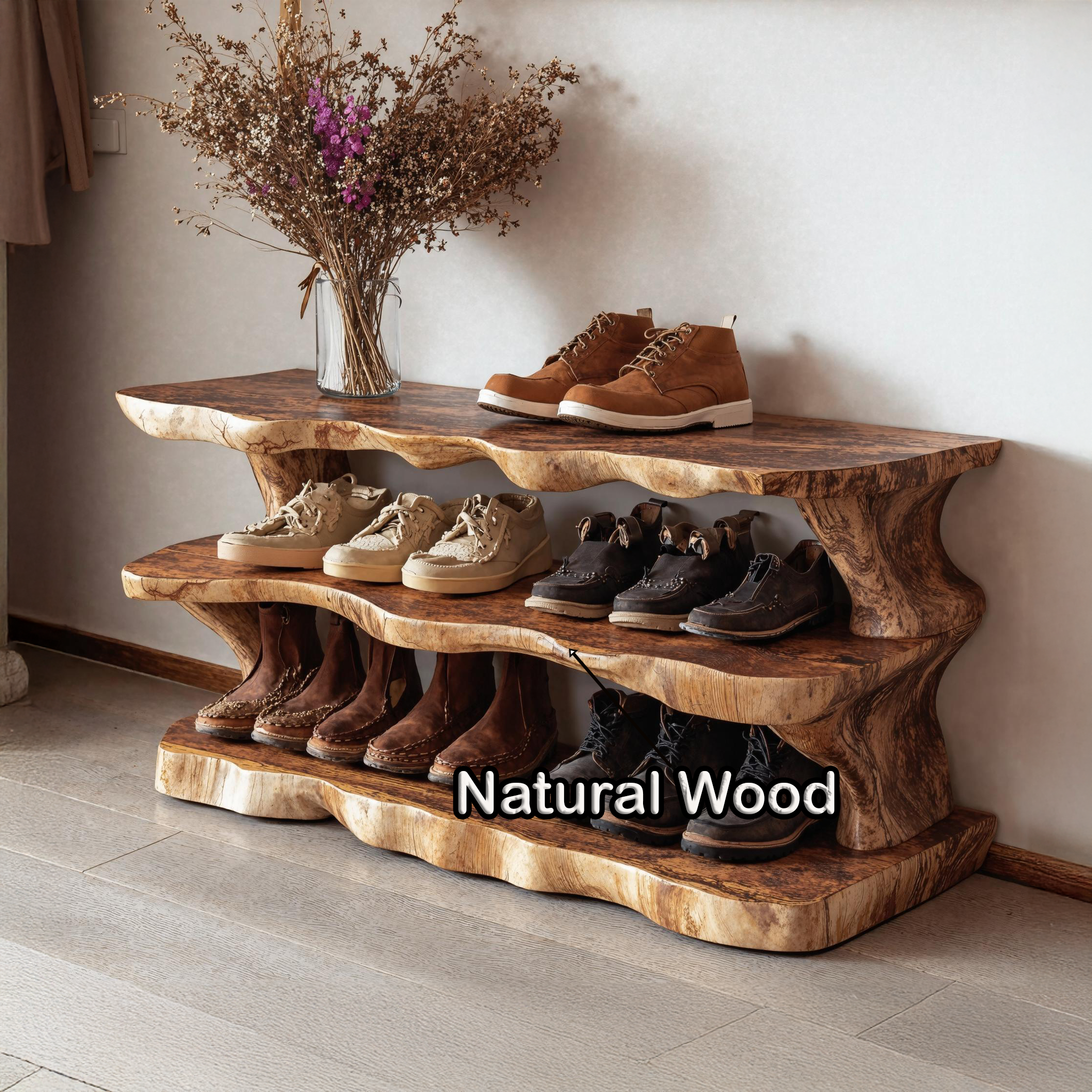 Floating Style Wooden Shoe Bench For Entryway Living Room SILDTSHB008