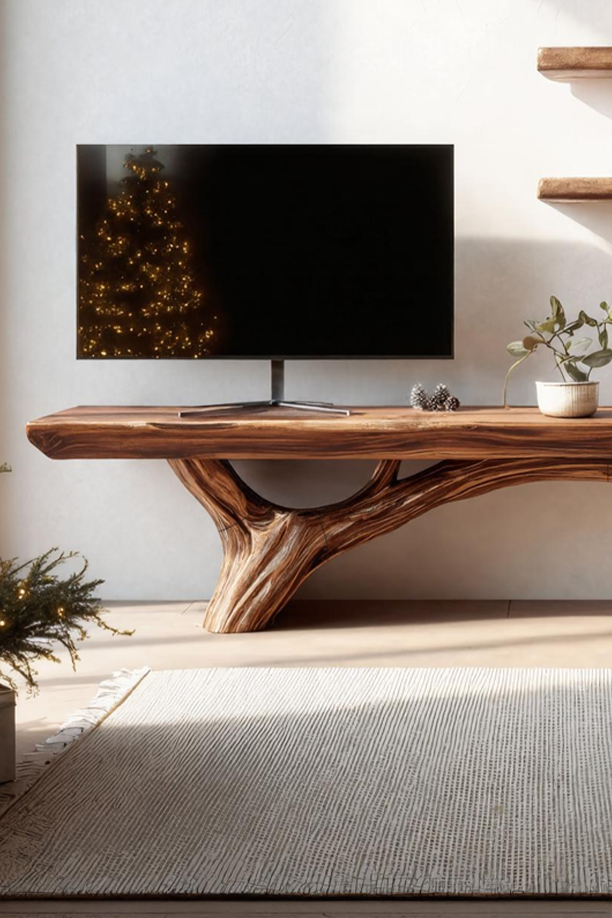 Mid Century Wooden Live Edge TV Console For Holiday Entryway Design SILDTTNCTV005
