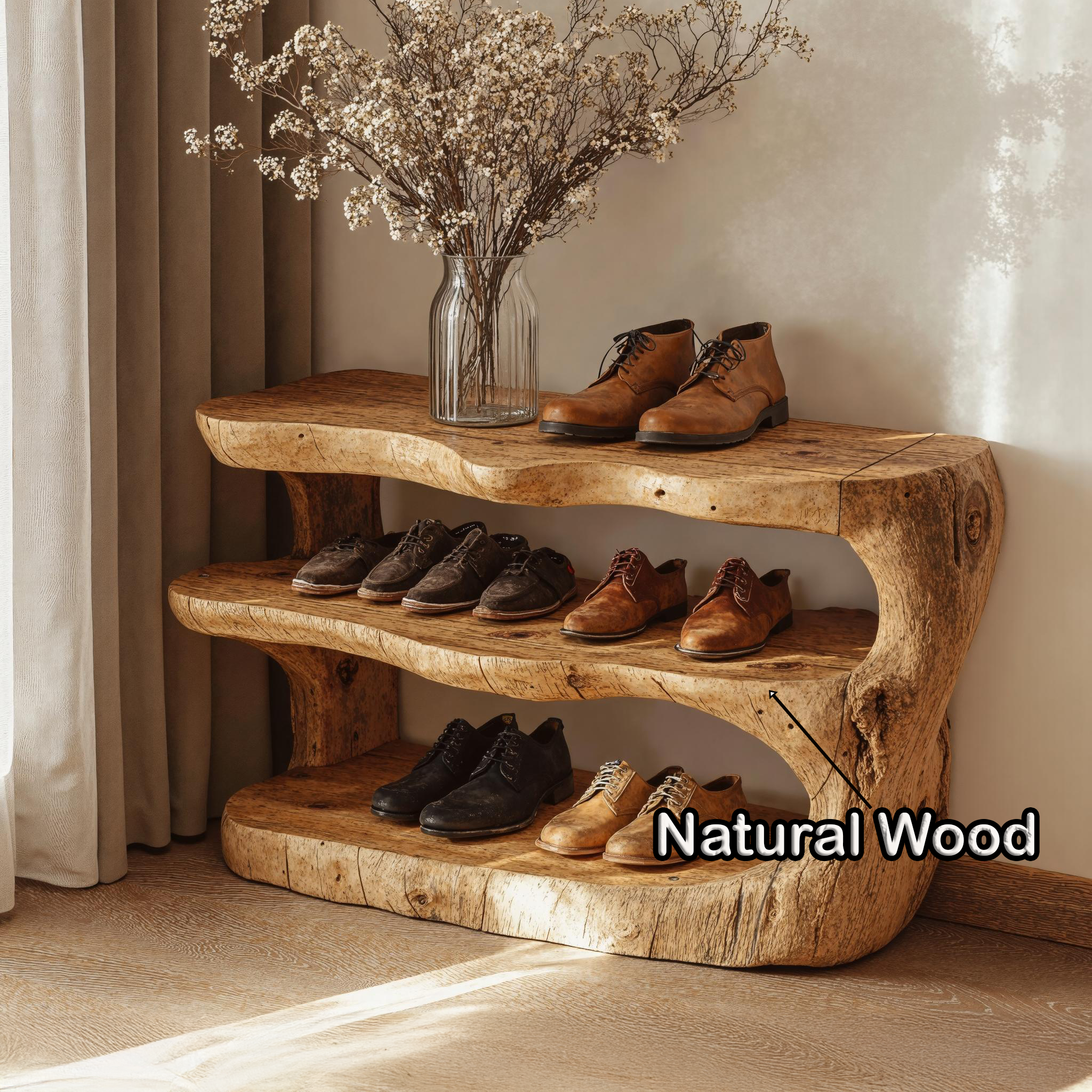 Wooden Entryway Shoe Bench With Shelves For Storage SILDTSHB018