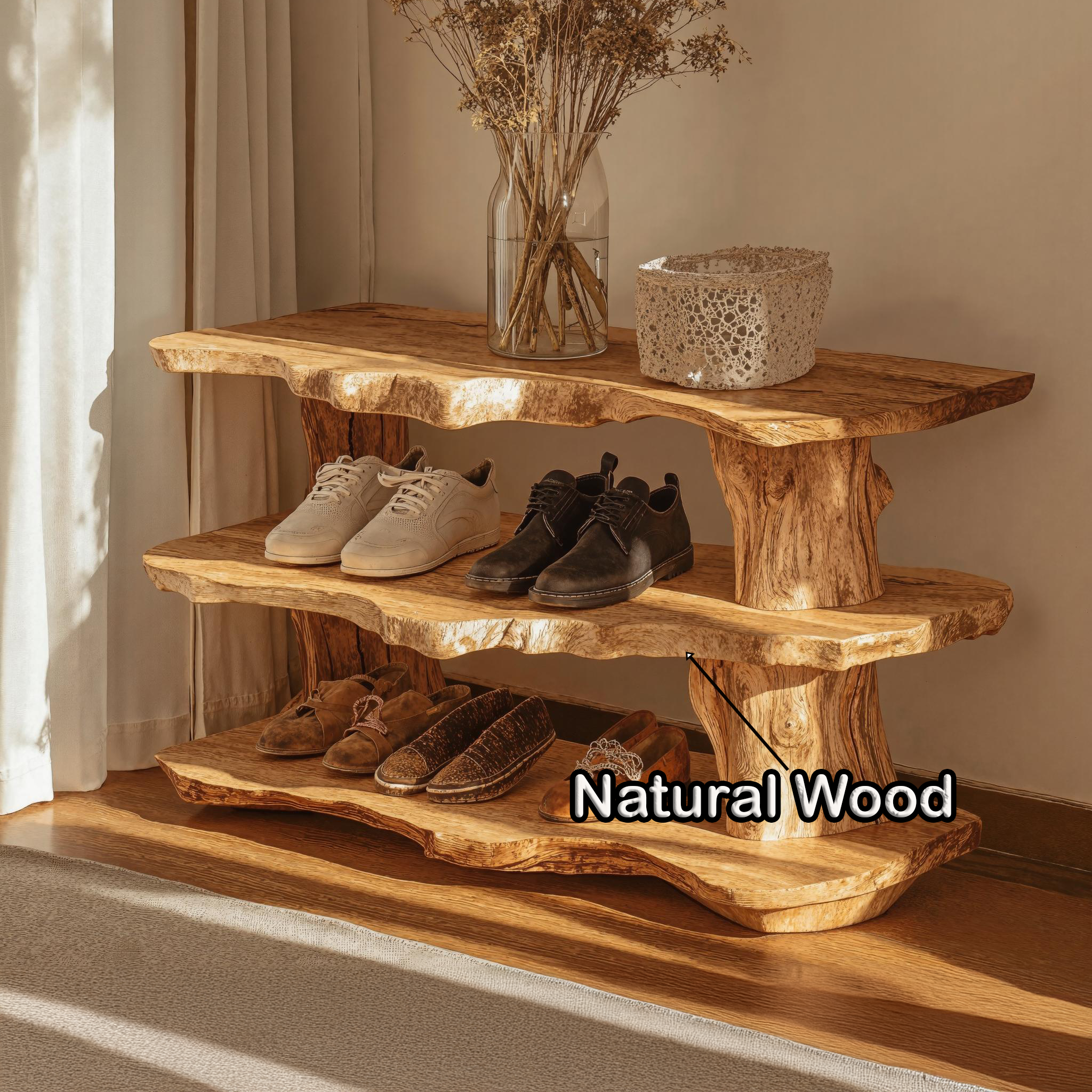 Traditional Wooden Shoe Bench With Handcrafted Finish SILDTSHB019