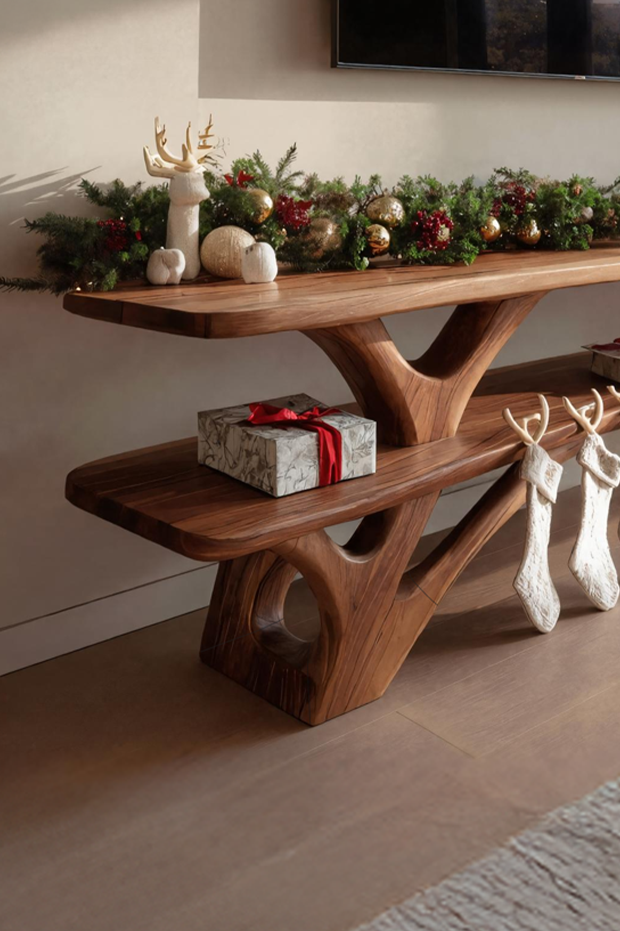 Farmhouse Solid Wood TV Console For Christmas Entryway Furniture SILDTTNCTV017