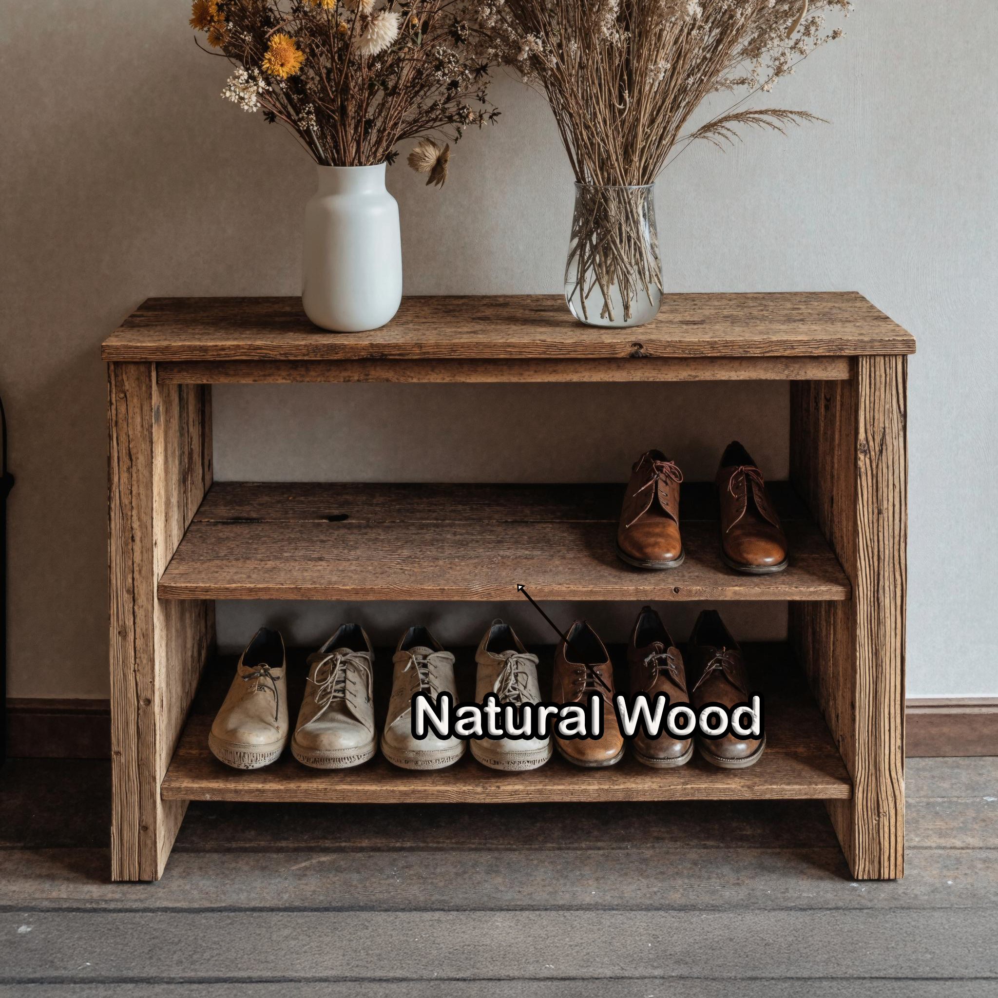 Rustic Wooden Shoe Bench With Shelves For Entryway SILDTSHB011