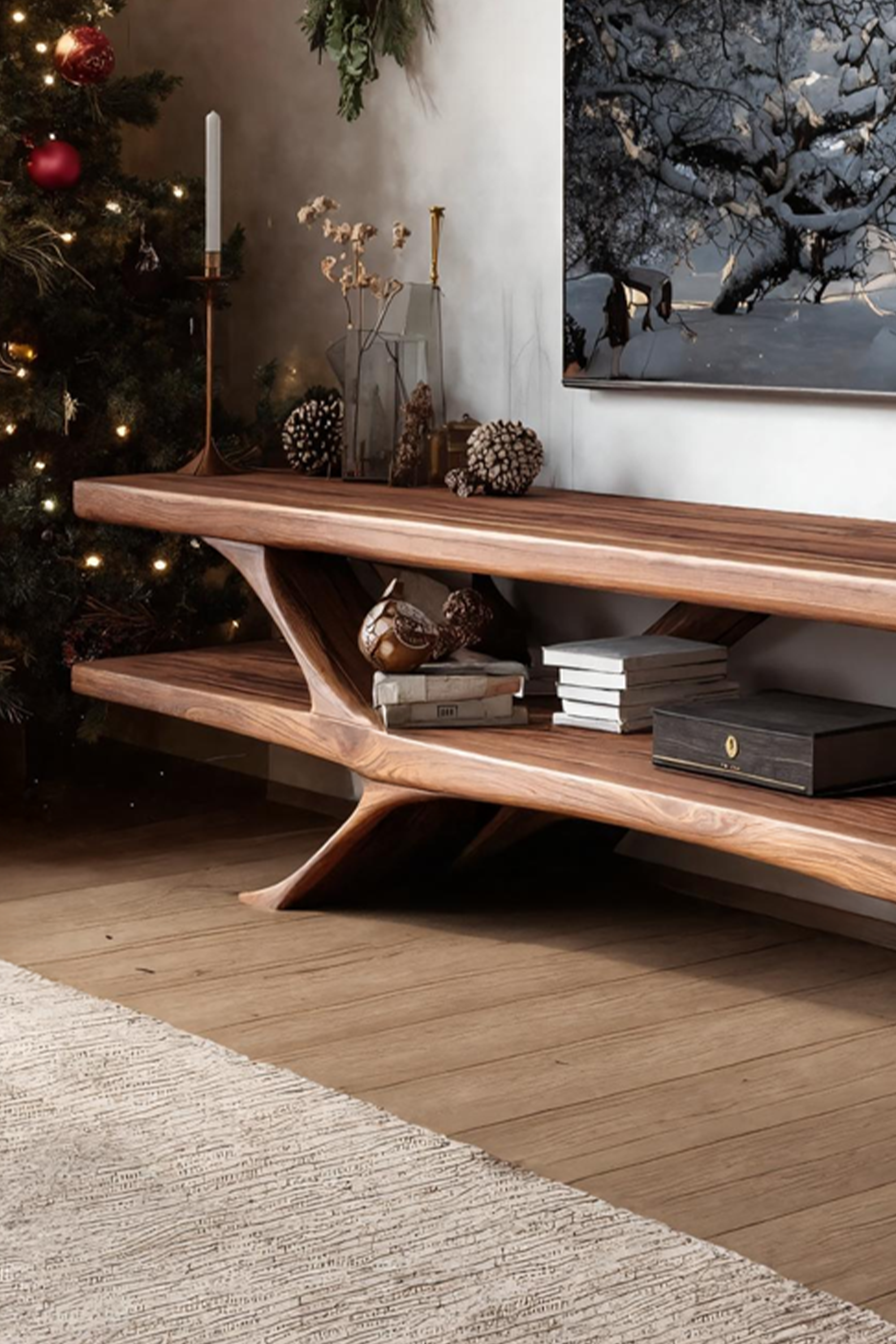 Handcrafted Wooden Live Edge TV Console For Christmas Living Room SILDTTNCTV021