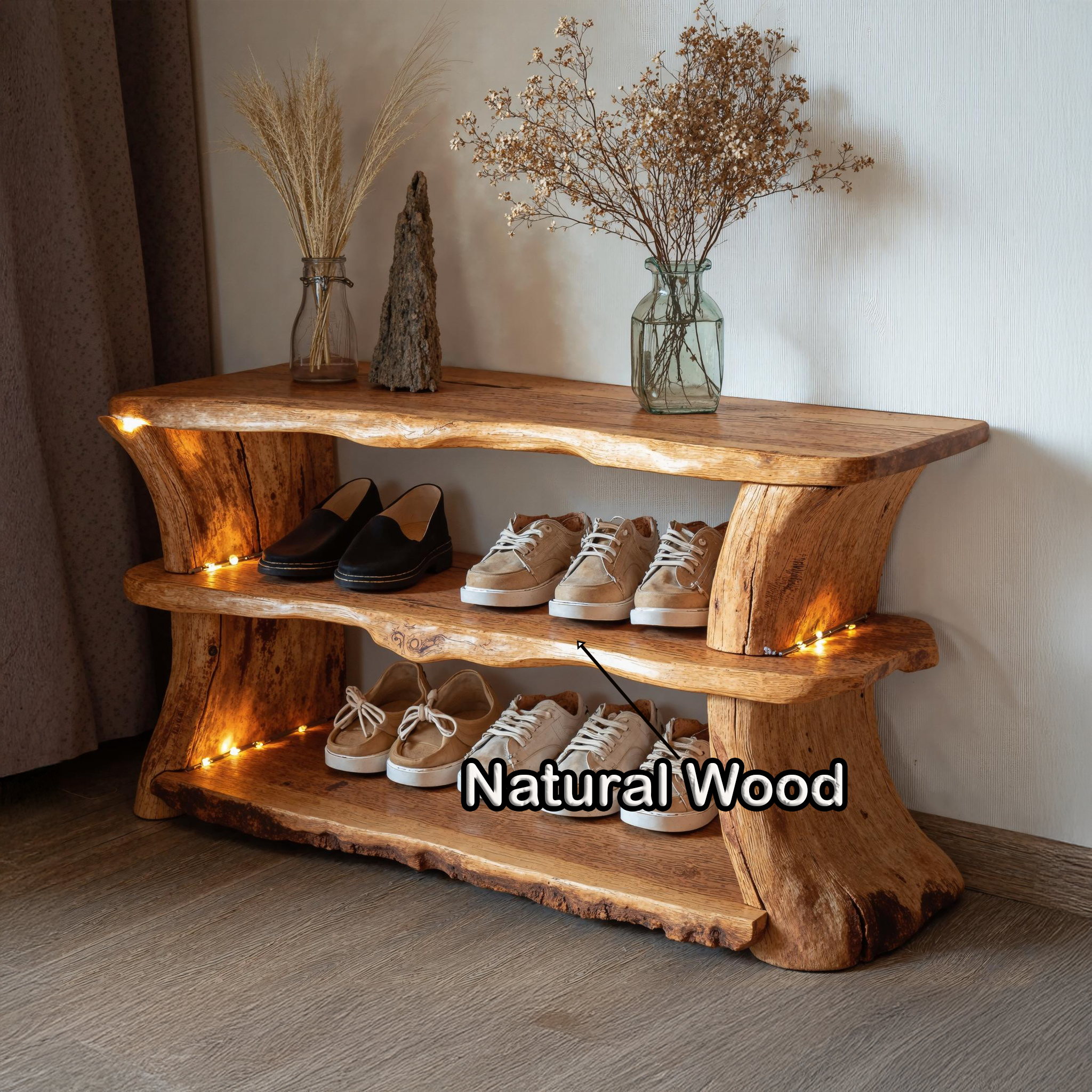 Natural Wood Shoe Shelf Bench For Entryway Organization SILDTSHB009