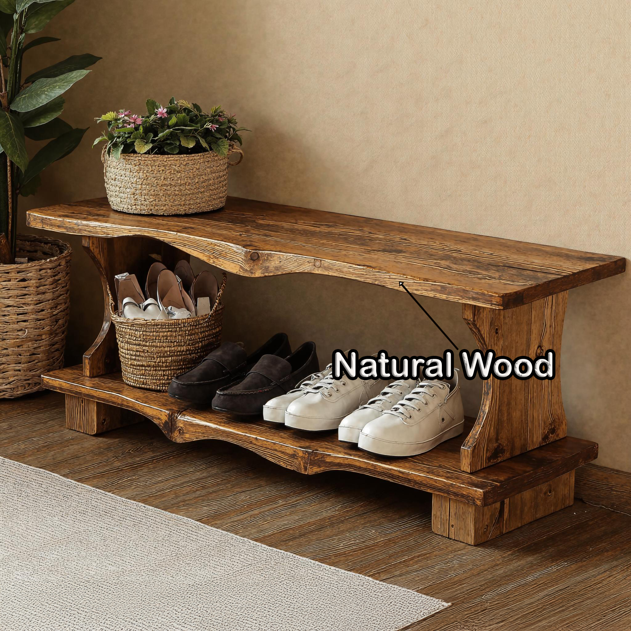 Handcrafted Wooden Shoe Bench For Cozy Farmhouse Hallway SILDTSHB003