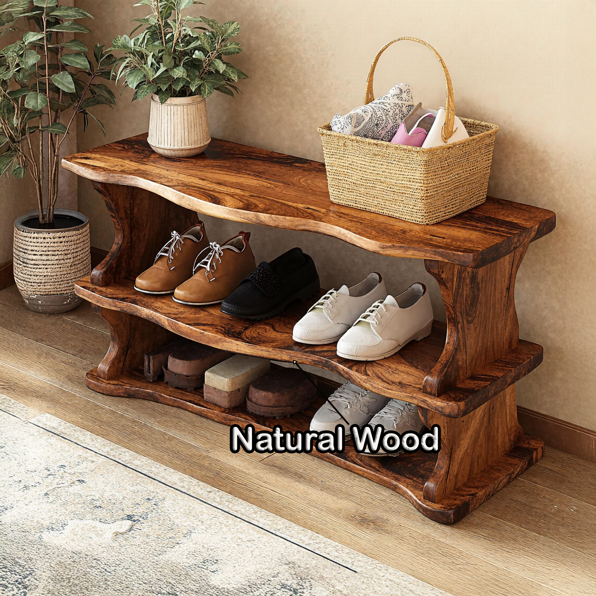 Farmhouse Wooden Shoe Bench For Mudroom SILDTSHB002