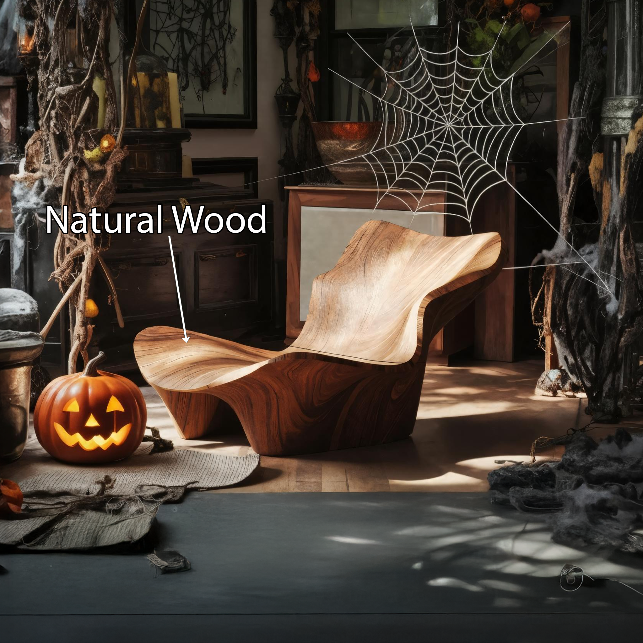 Modern Wooden Live Edge Accent Chair For Living Room Halloween Decor SILDTTNHA001