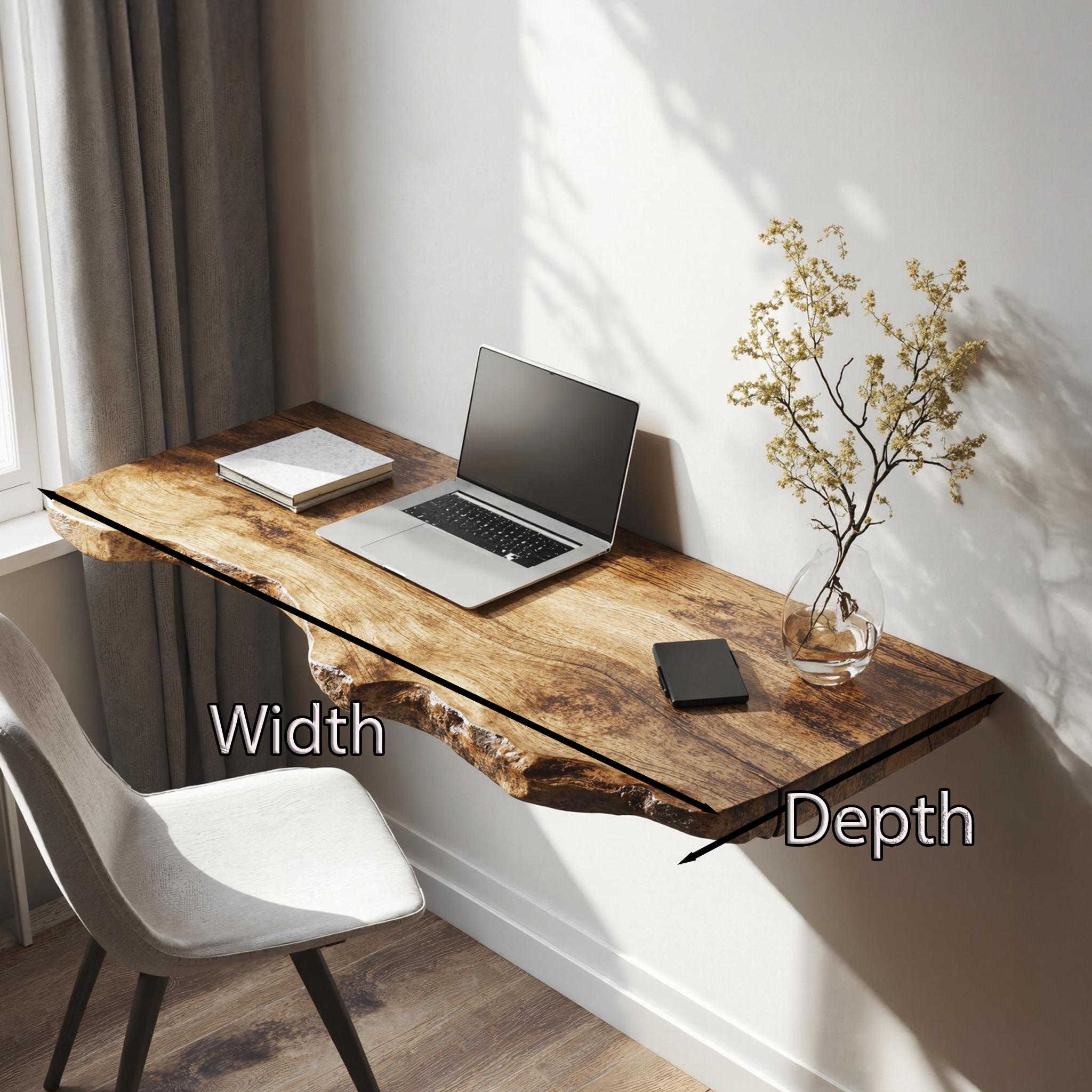 Farmhouse Solid Wood Floating Desk For Organic Living Room Design SILDTFLD027