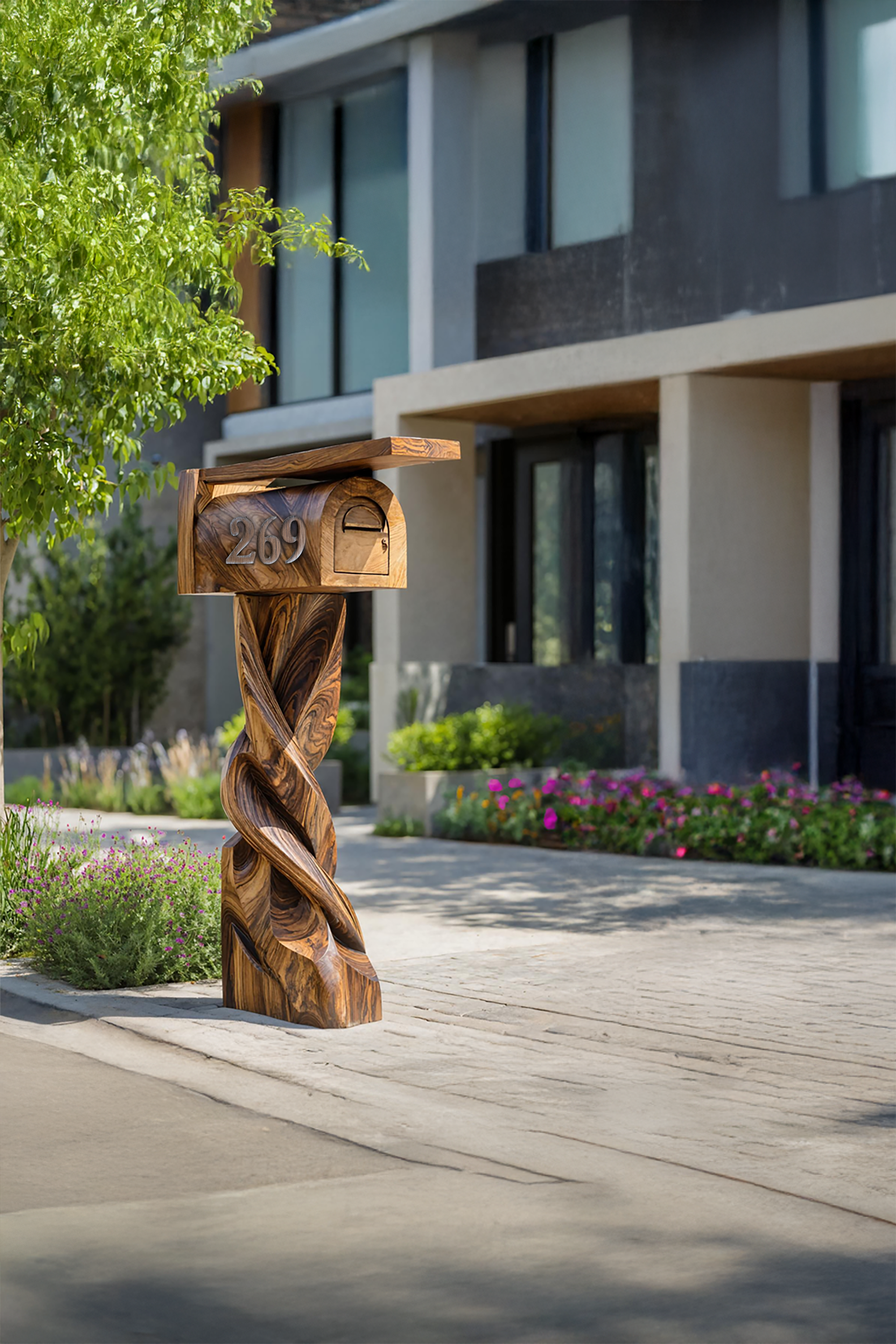 Mid Century Wooden Sculpture Mailbox For Patio Outdoor Decor SILDTTRMB001