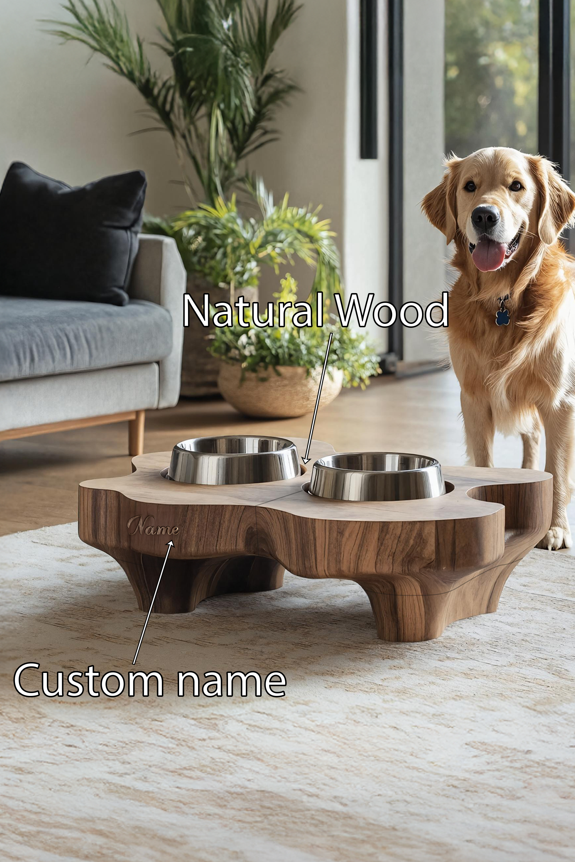 Rustic Elevated Dog Bowl Holder For Kitchen Decor SILDTTRDBS021