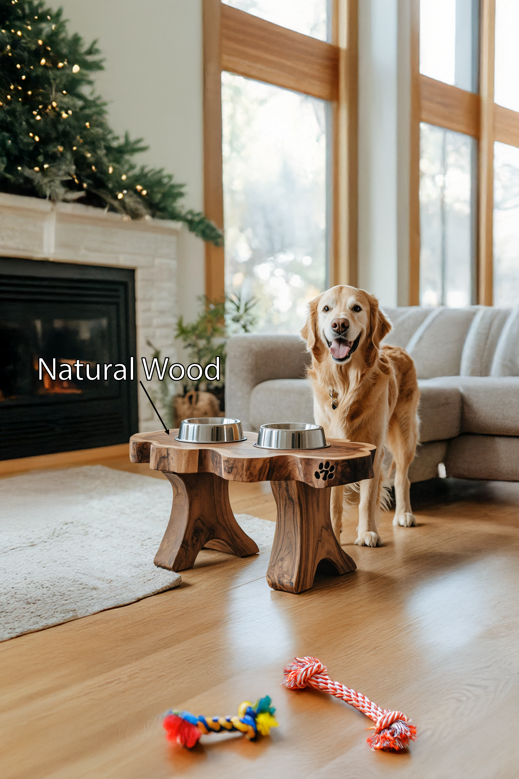 Handmade Pet Food Stand With Rustic Dog Bowl SILDTTRDBS016