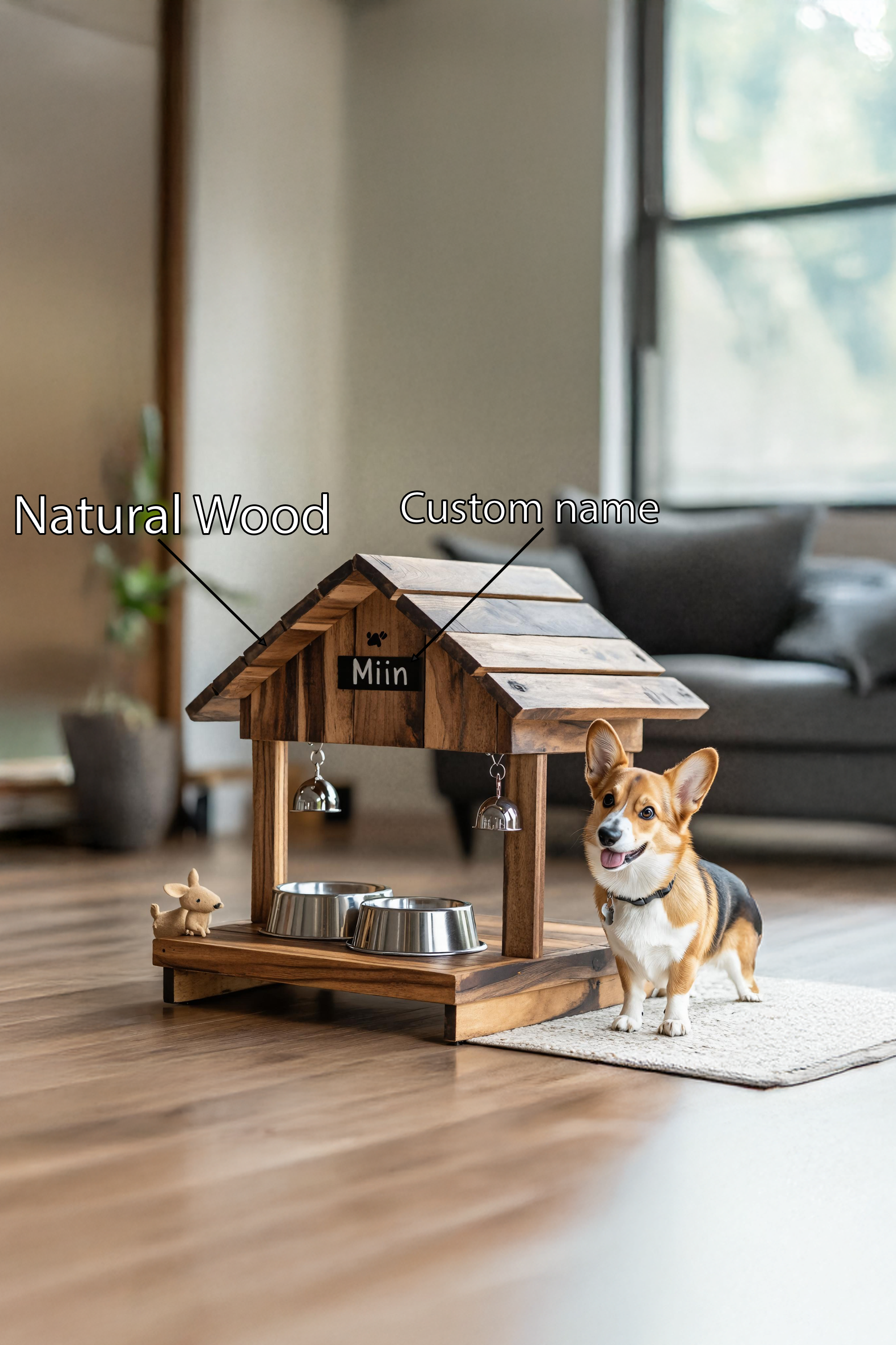 Handcrafted Pet Feeding Station Wooden For Dogs SILDTTRDBS020