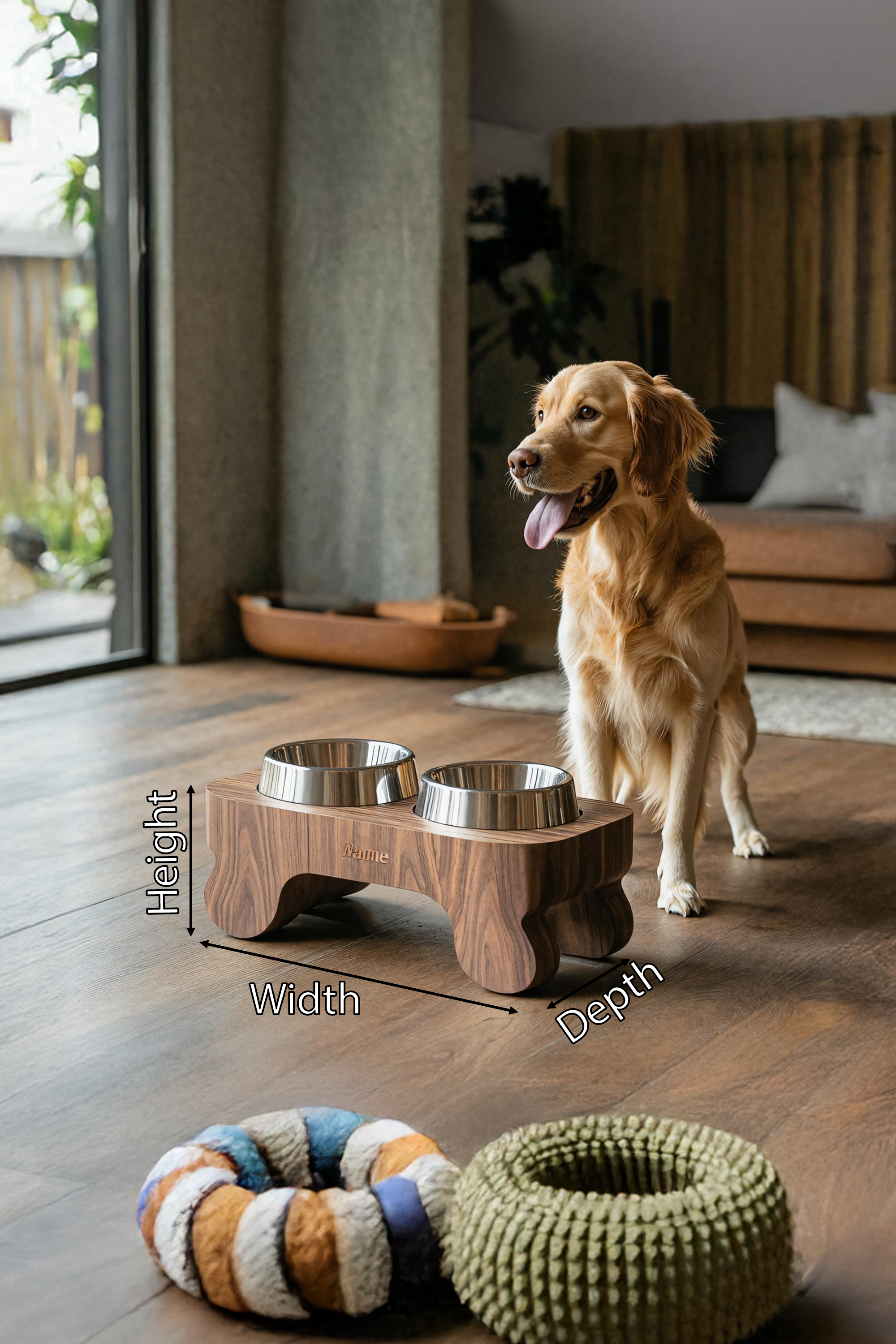 Mid Century Dog Feeder Stand For Pet Food Storage SILDTTRDBS010