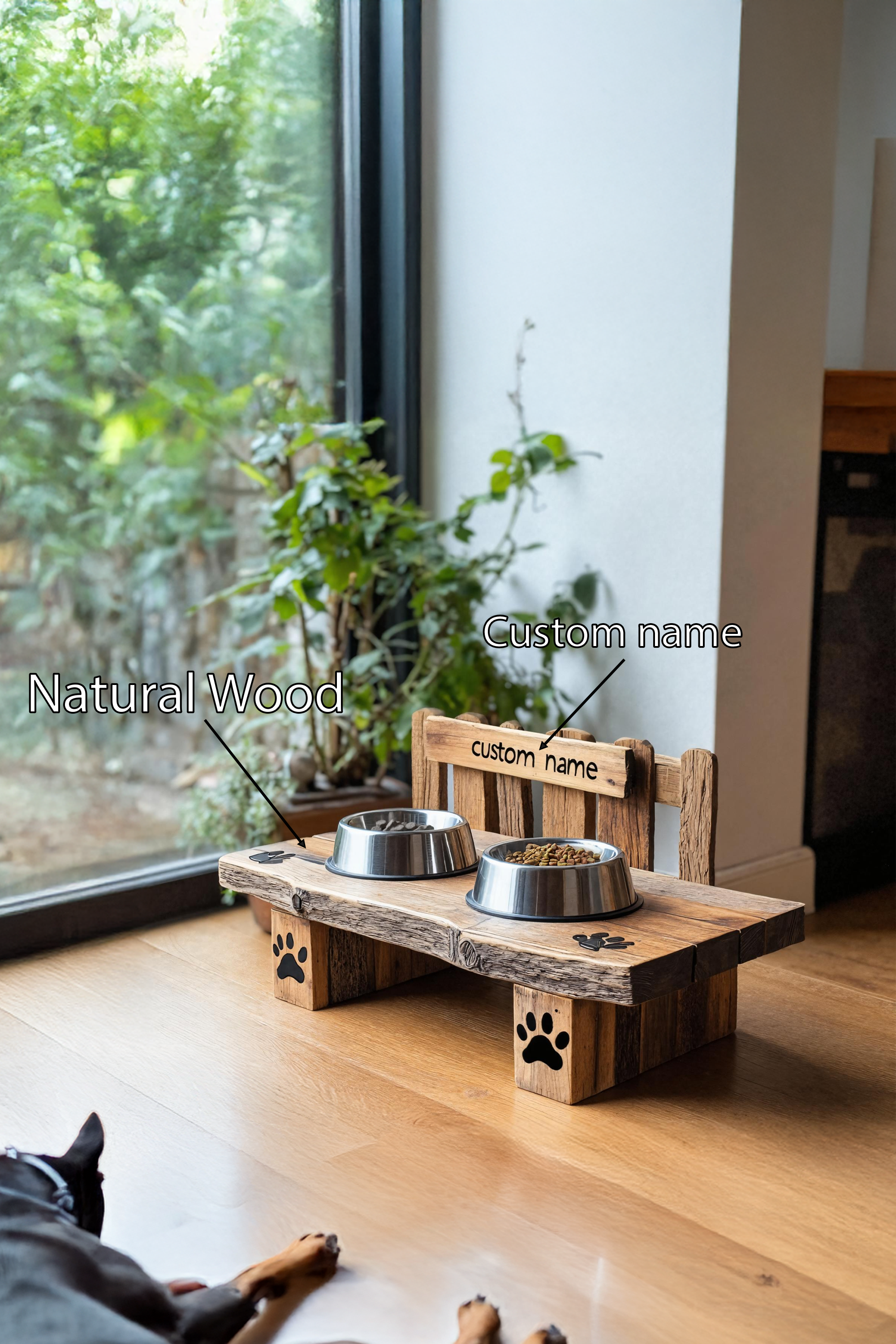 Wooden Dog Feeding Stand Mid Century For Pet Use SILDTTRDBS014