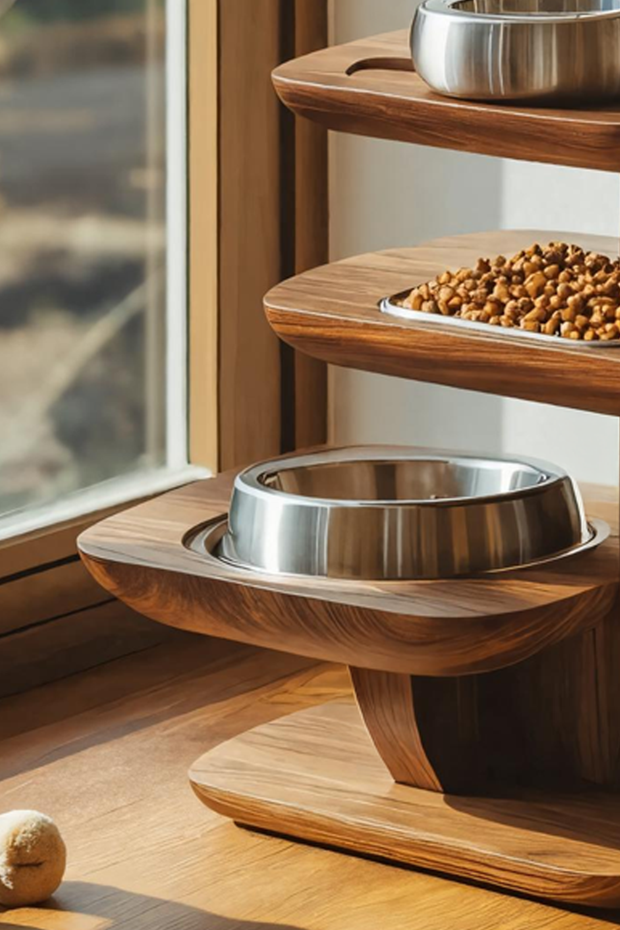 Mid Century Wooden Dog Bowl Stand For Kitchen Decor SILDTTNDBS019