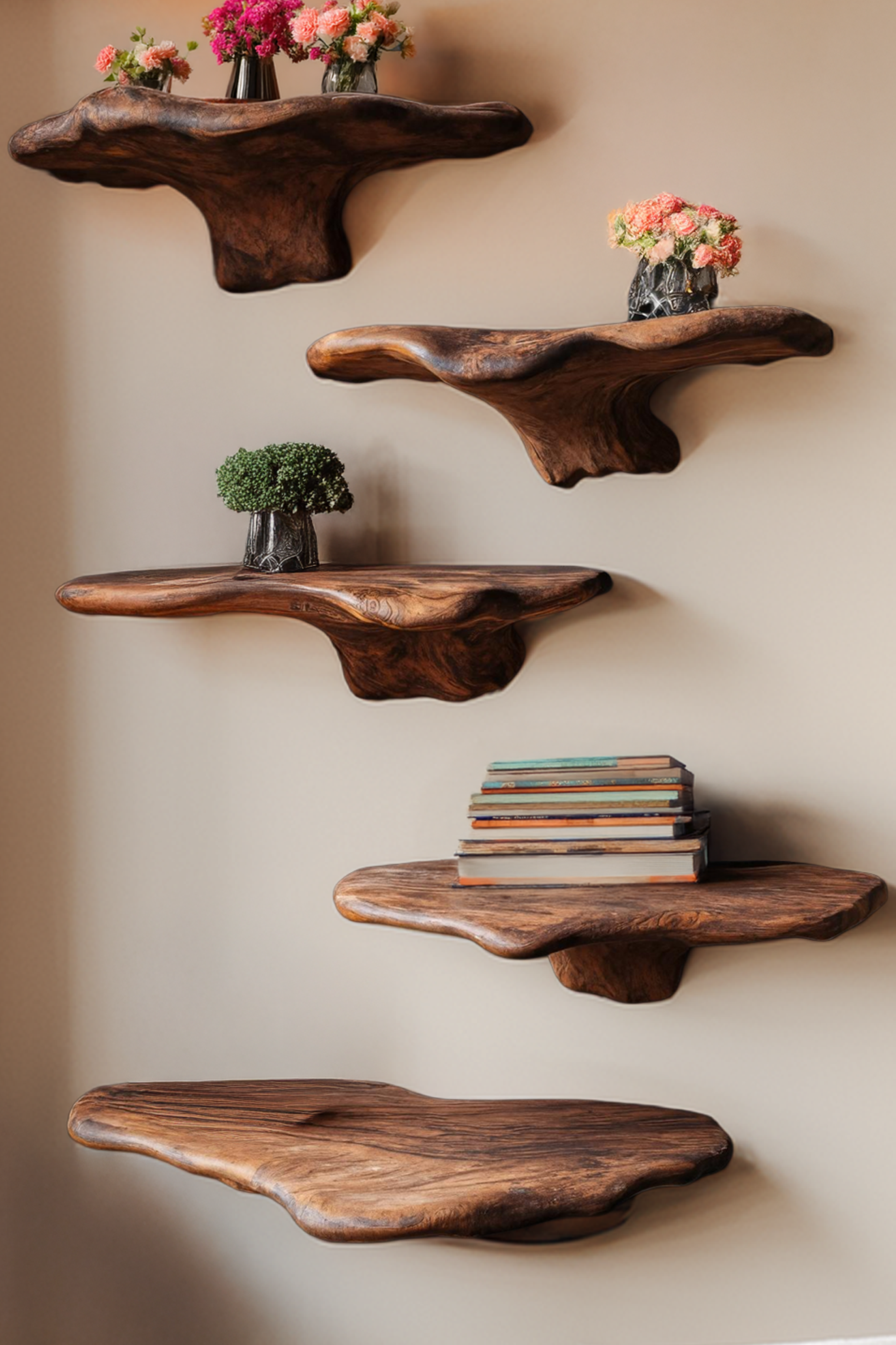 Mid Century Wooden Mushroom Shelf For Living Room Decor SILDTTRMR001