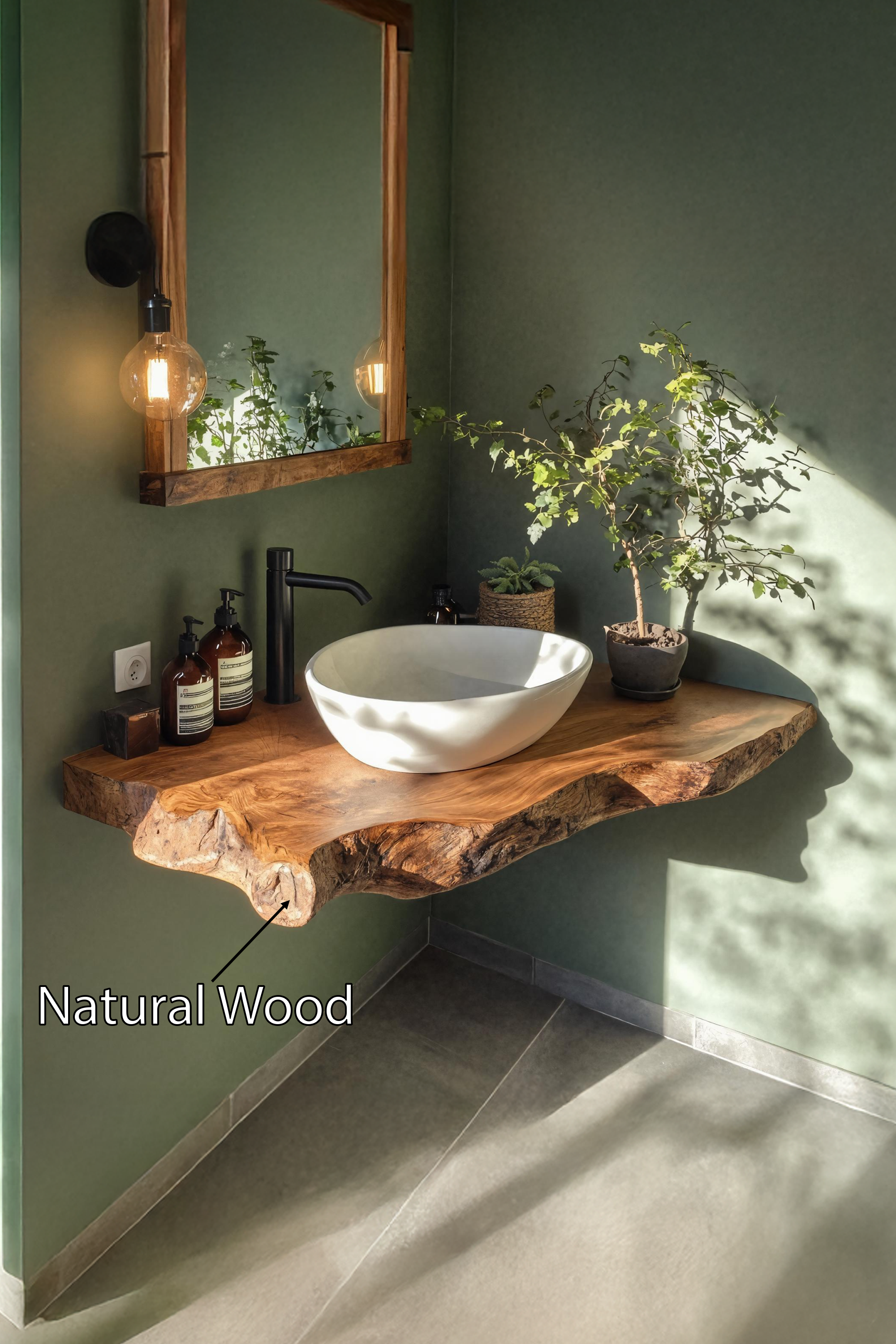 Wooden Floating Vanity With Live Edge For Bathroom SILDTTRBAS033