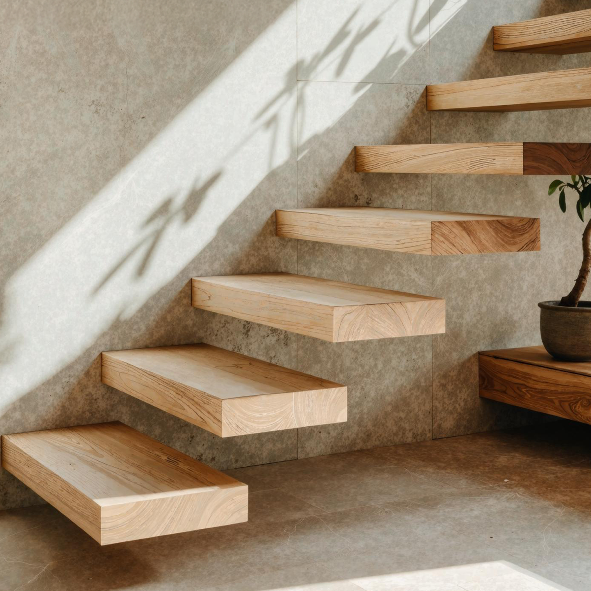 Mid Century Wooden Stair Modern Living Room SILDTFLS005