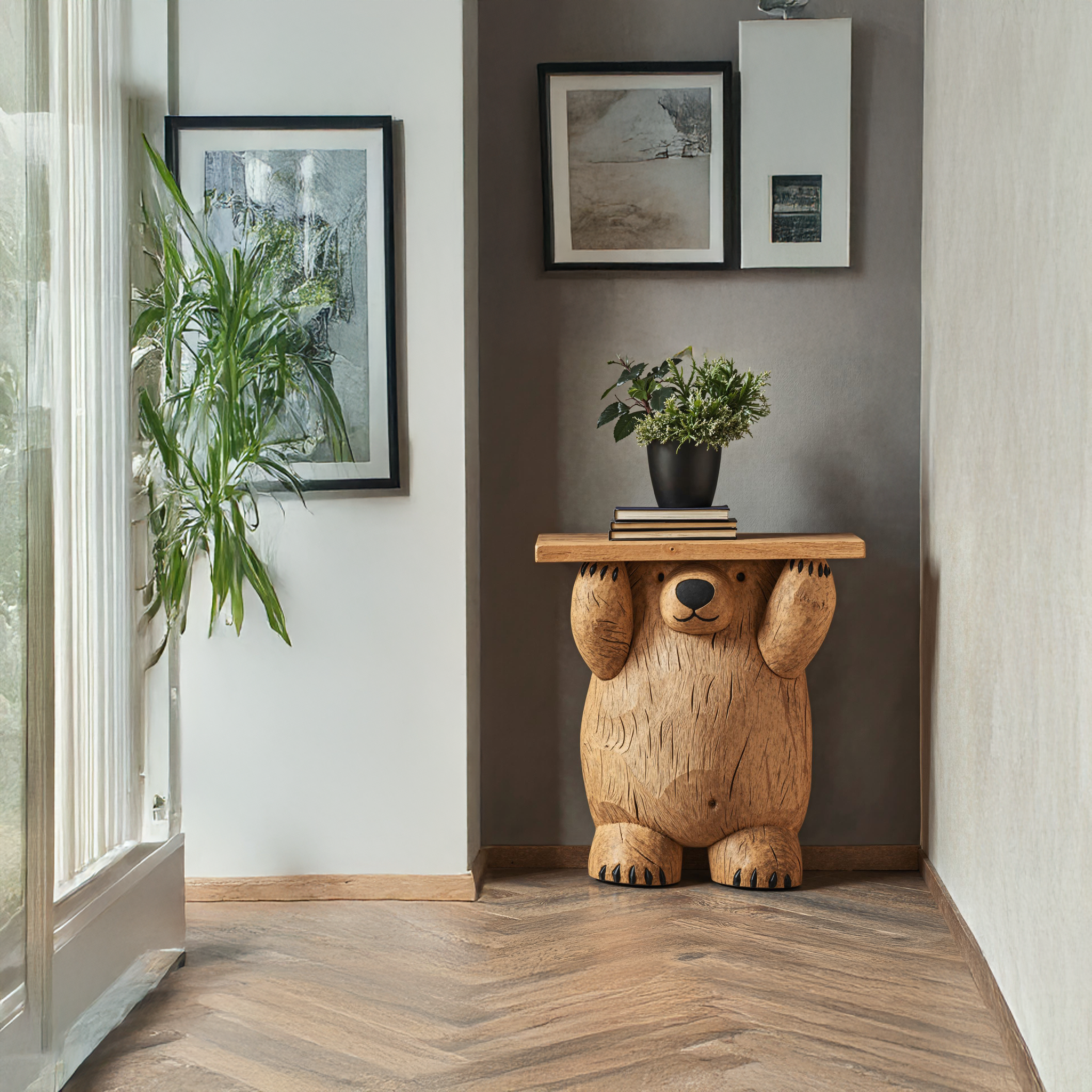 Rustic Wood Bear End Table Side Table SILDTEN076
