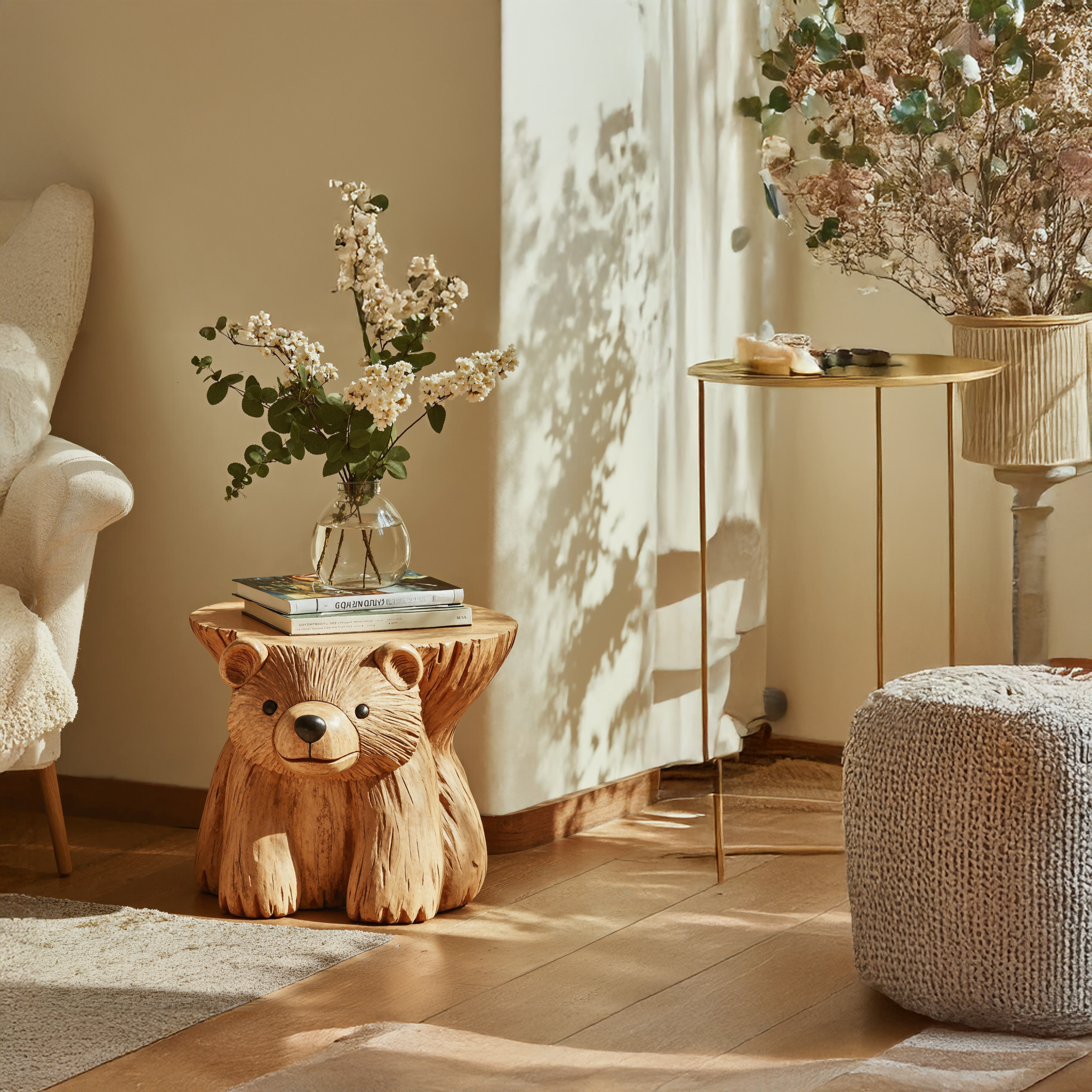 Rustic Bear End Table Wood Side Table SILDTEN077