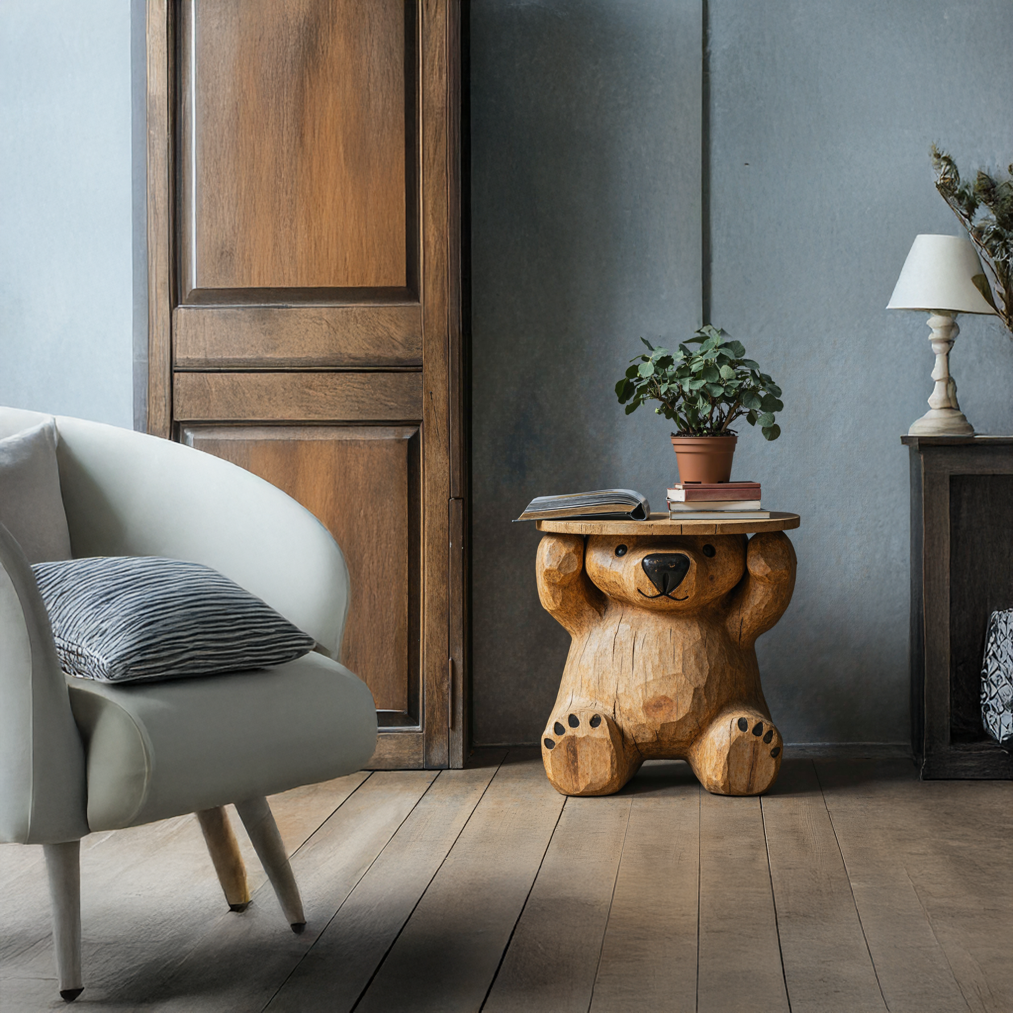 Wood Round End Table Bear End Table SILDTEN067