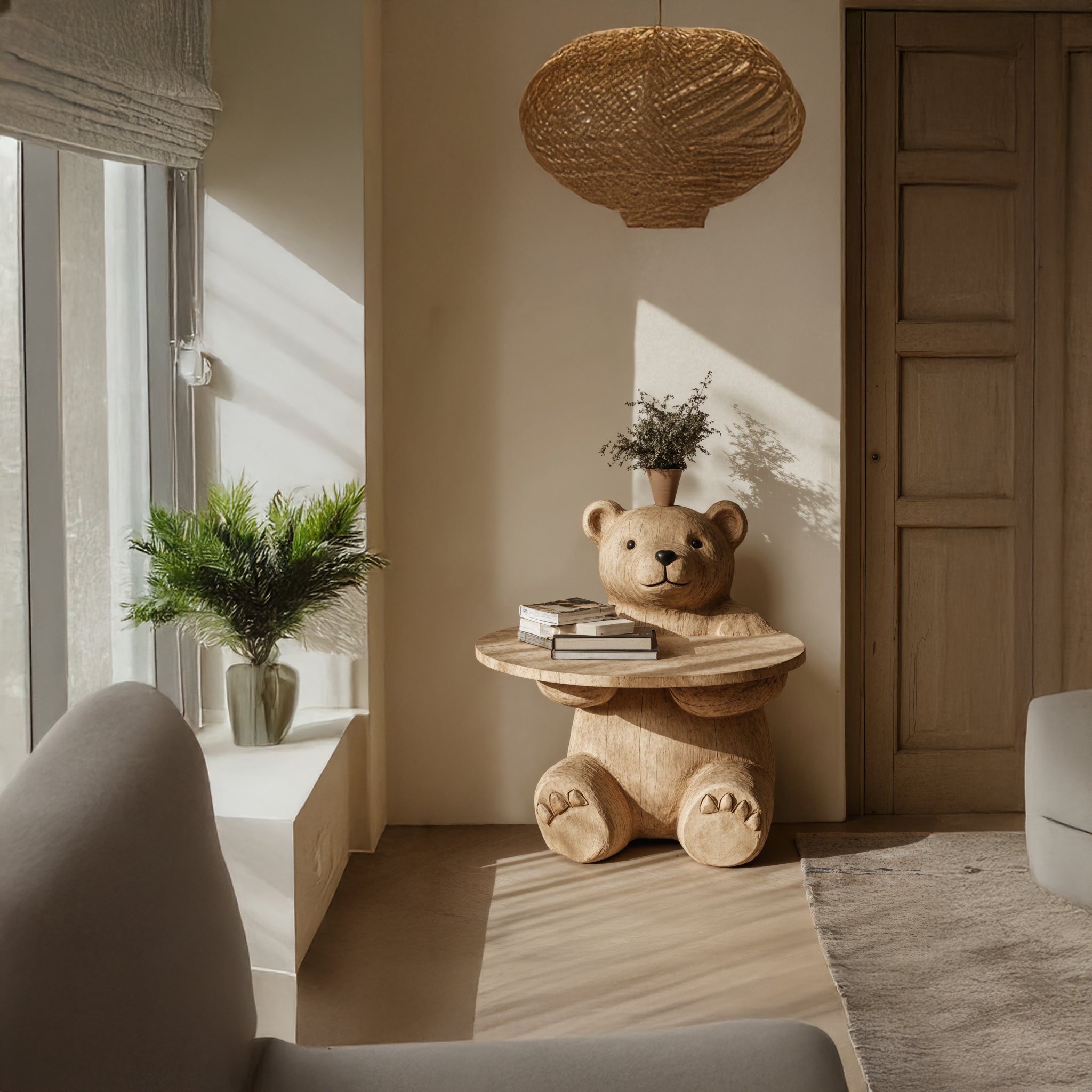 Rustic Round Bear End Table Unique Design SILDTEN079