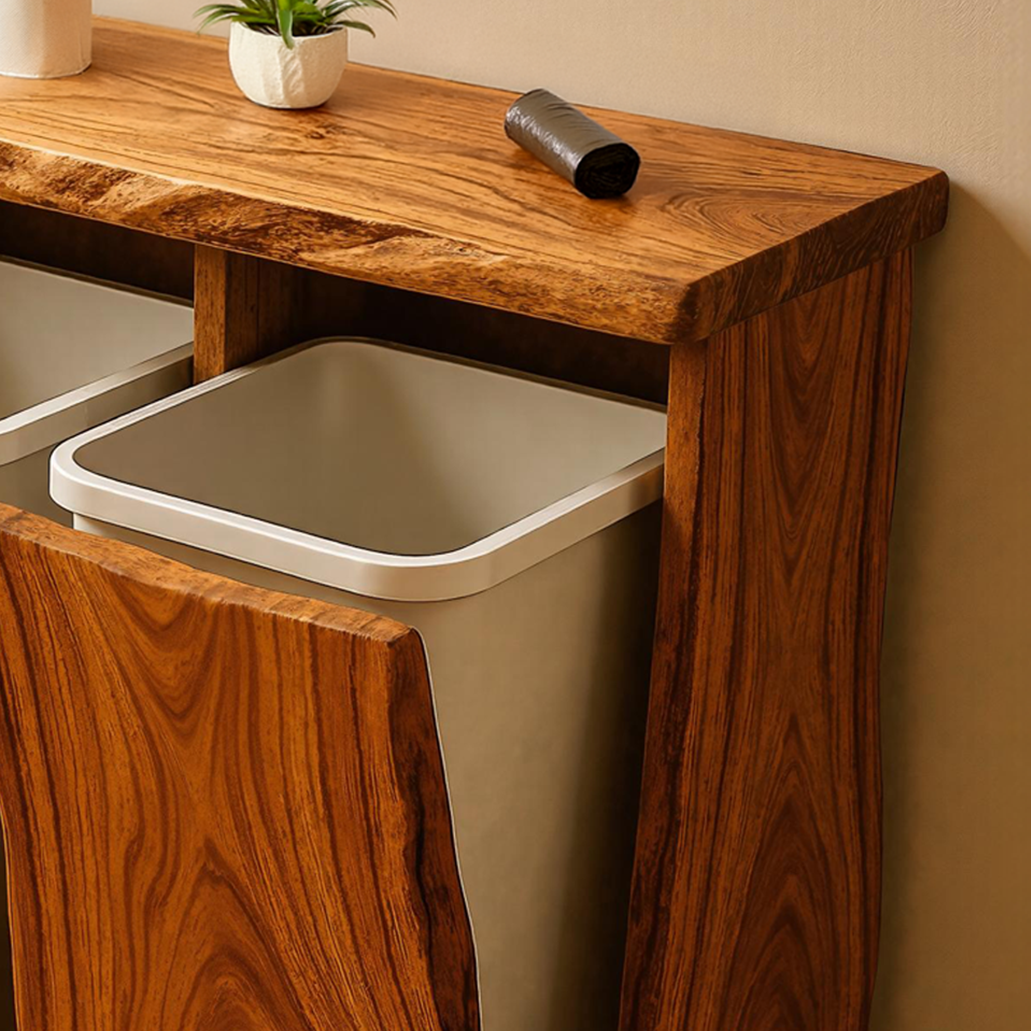 Farmhouse Wooden Double Tilt Out Garbage Bin For Dining Room Corner SILDTTRB002