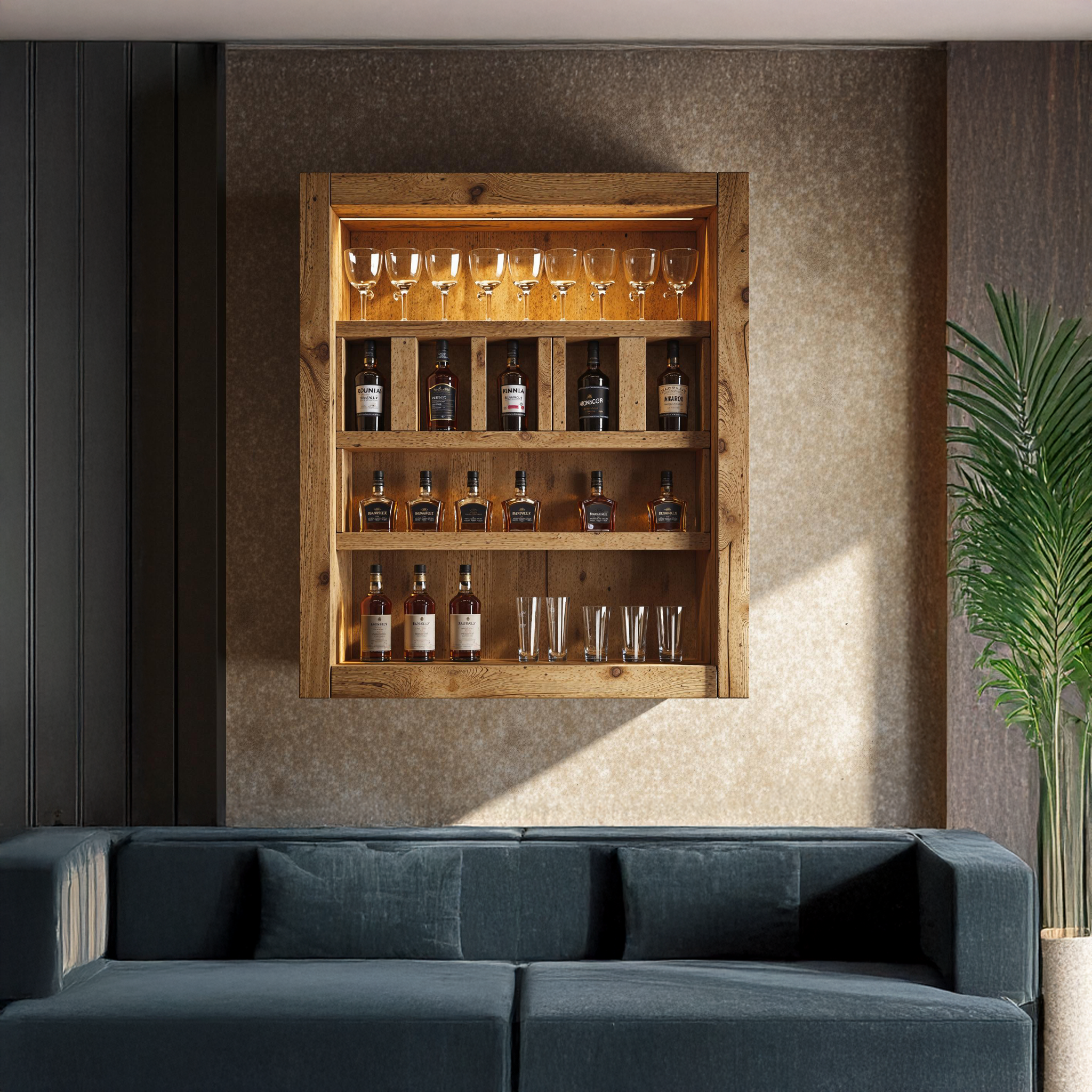 Rustic Natural Wood Wine Bar Shelf For A Cozy And Elegant Look SILDTBAR018