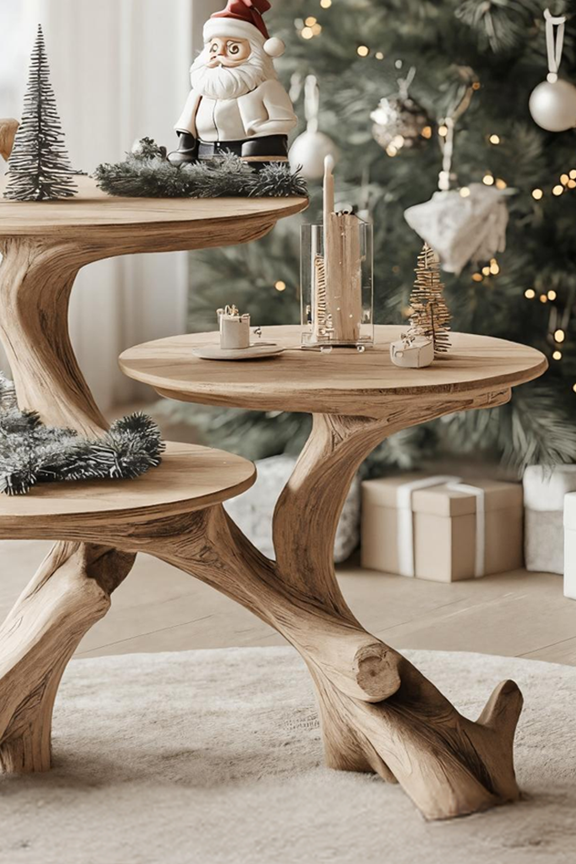 Rustic Wooden End Table For Furniture Decor Winter Holiday Style SILDTTRENC016