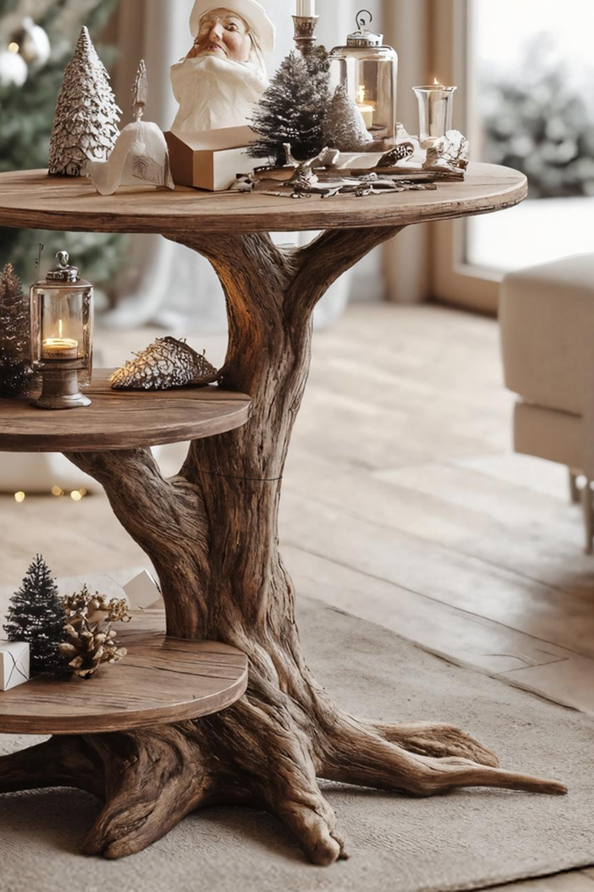 Farmhouse Solid Wood End Table For Living Room Xmas Accent SILDTTRENC002