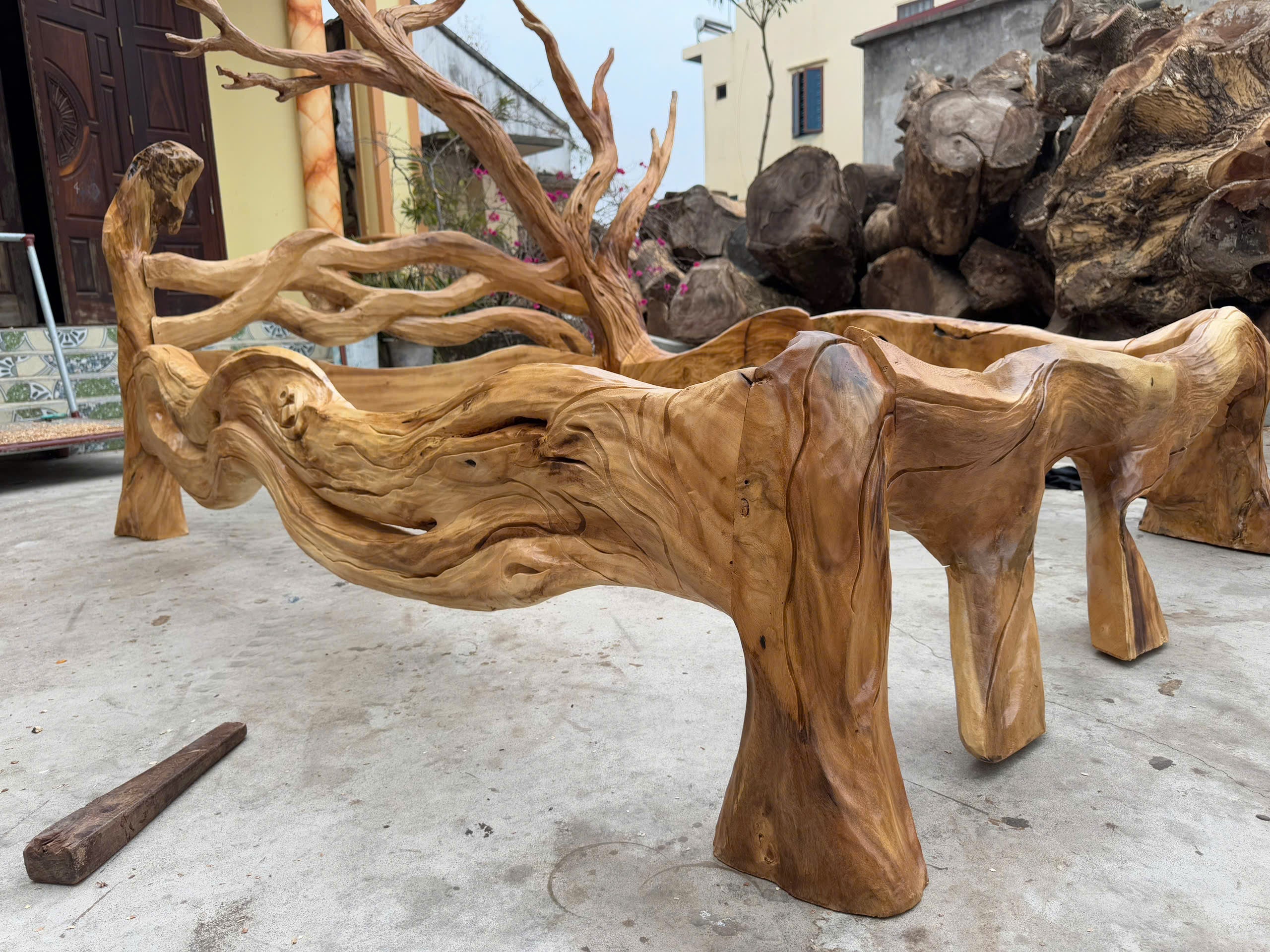 Rustic Solid Wood Bed Frame Queen Bed Vintage Housewarming Gift SINLWB003