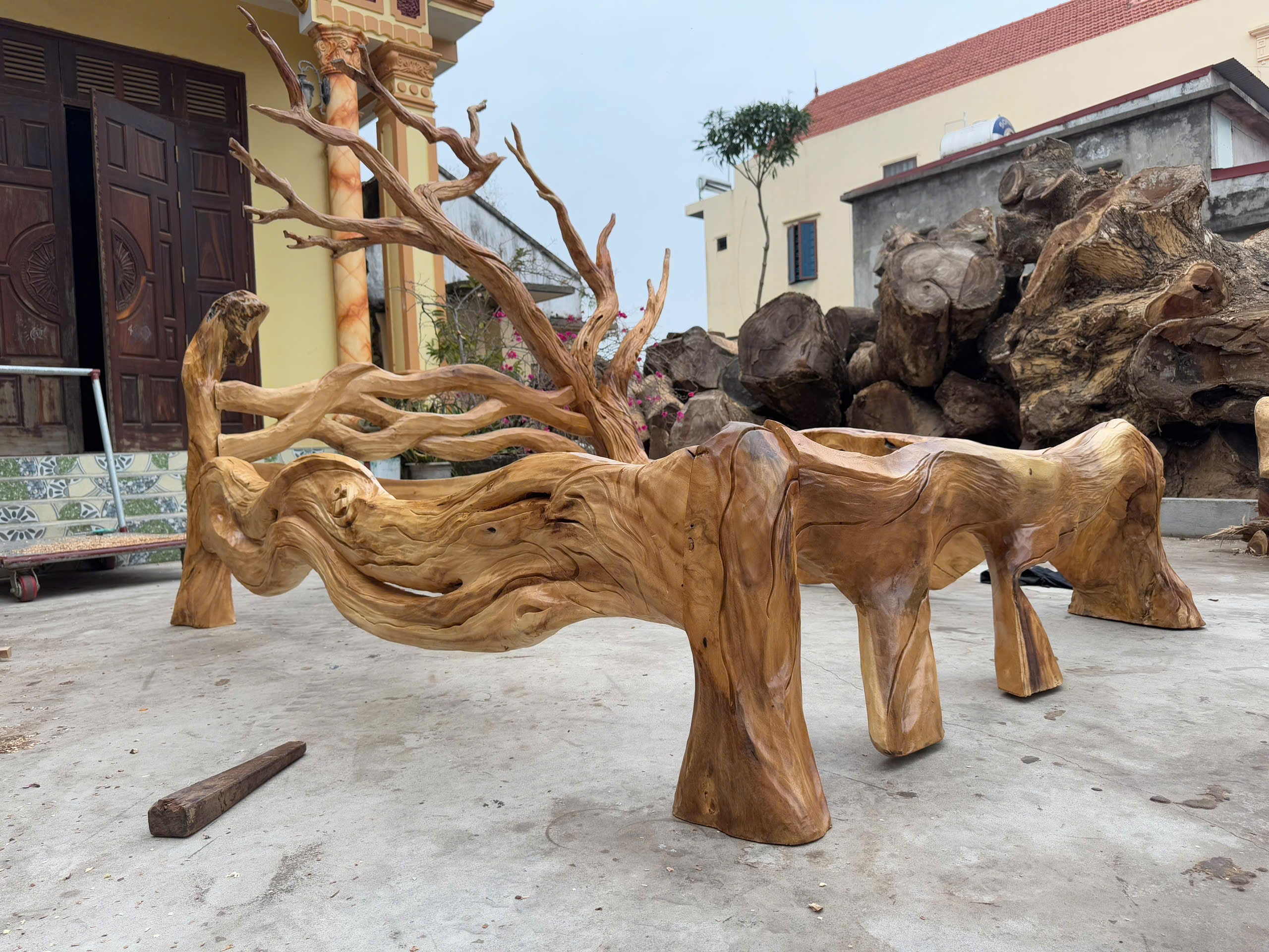 Rustic Solid Wood Bed Frame Queen Bed Vintage Housewarming Gift SINLWB003