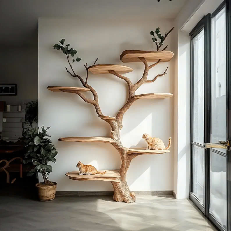 Handmade Wooden Cat Tree Modern Large Climbing Tree Unique SINLTT013