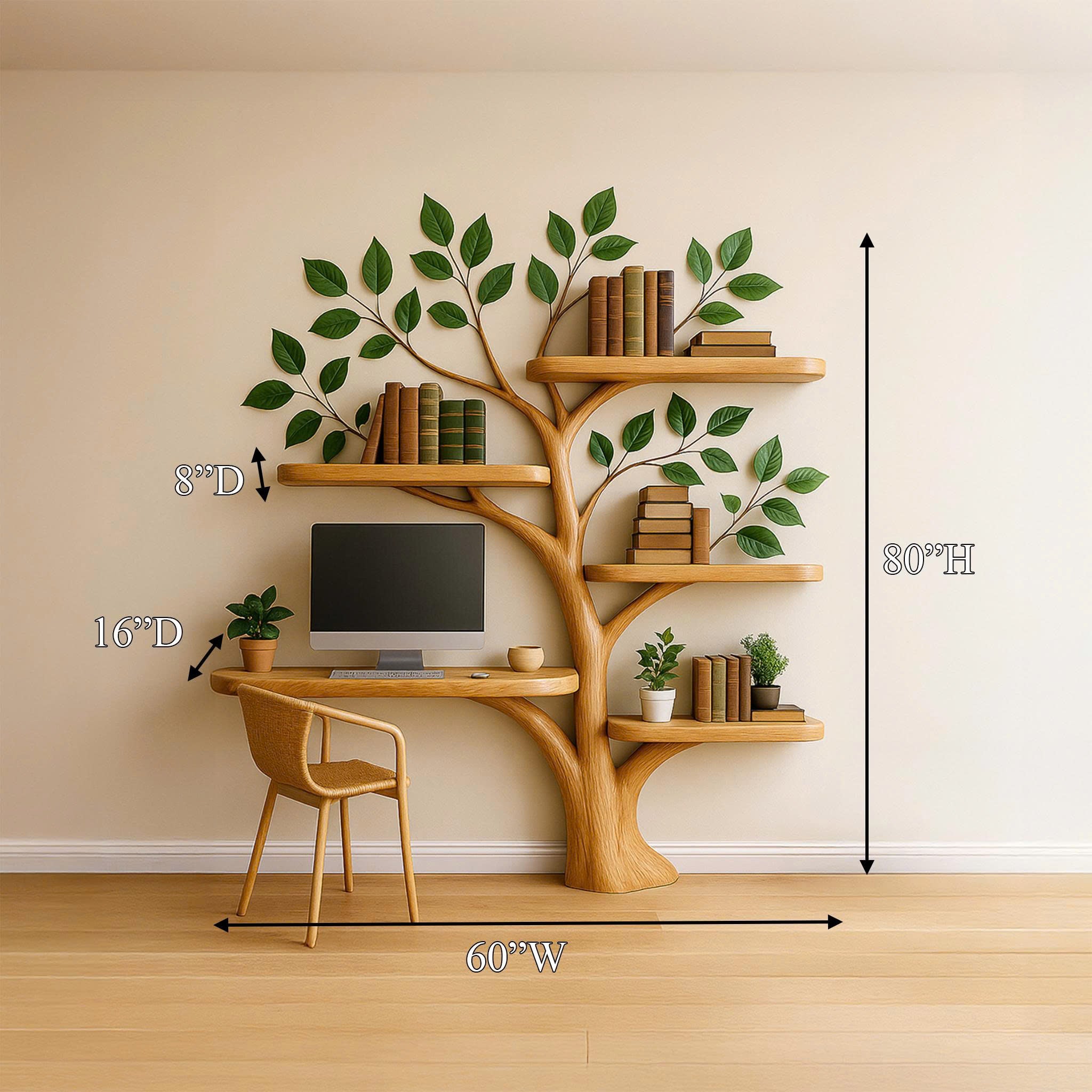 Tree Bookshelf Desk Mid Century Living Bedroom SINLSATB272