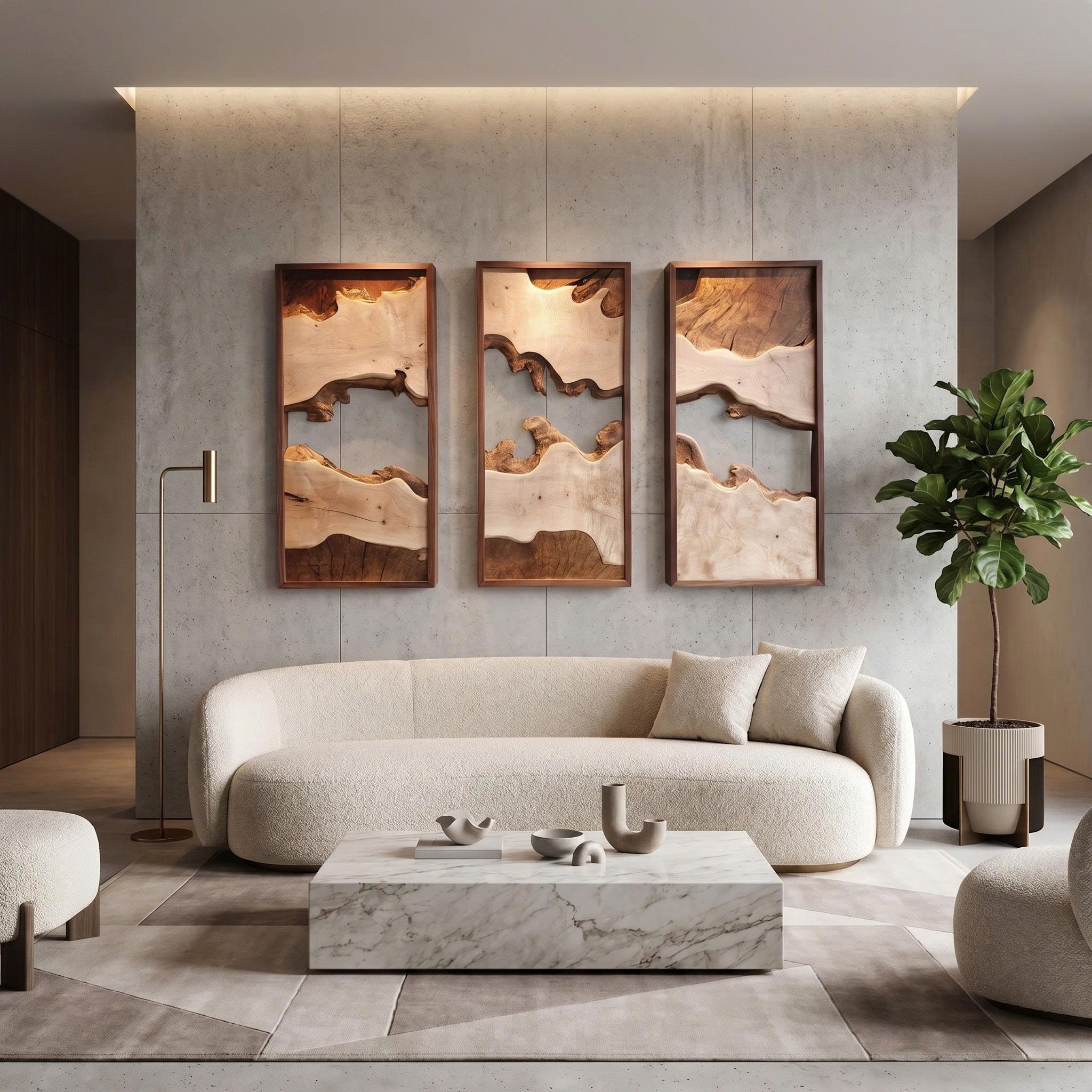Modern Solid Wood Wall Art Set Abstract Landscape Living Room SINLSAWD002