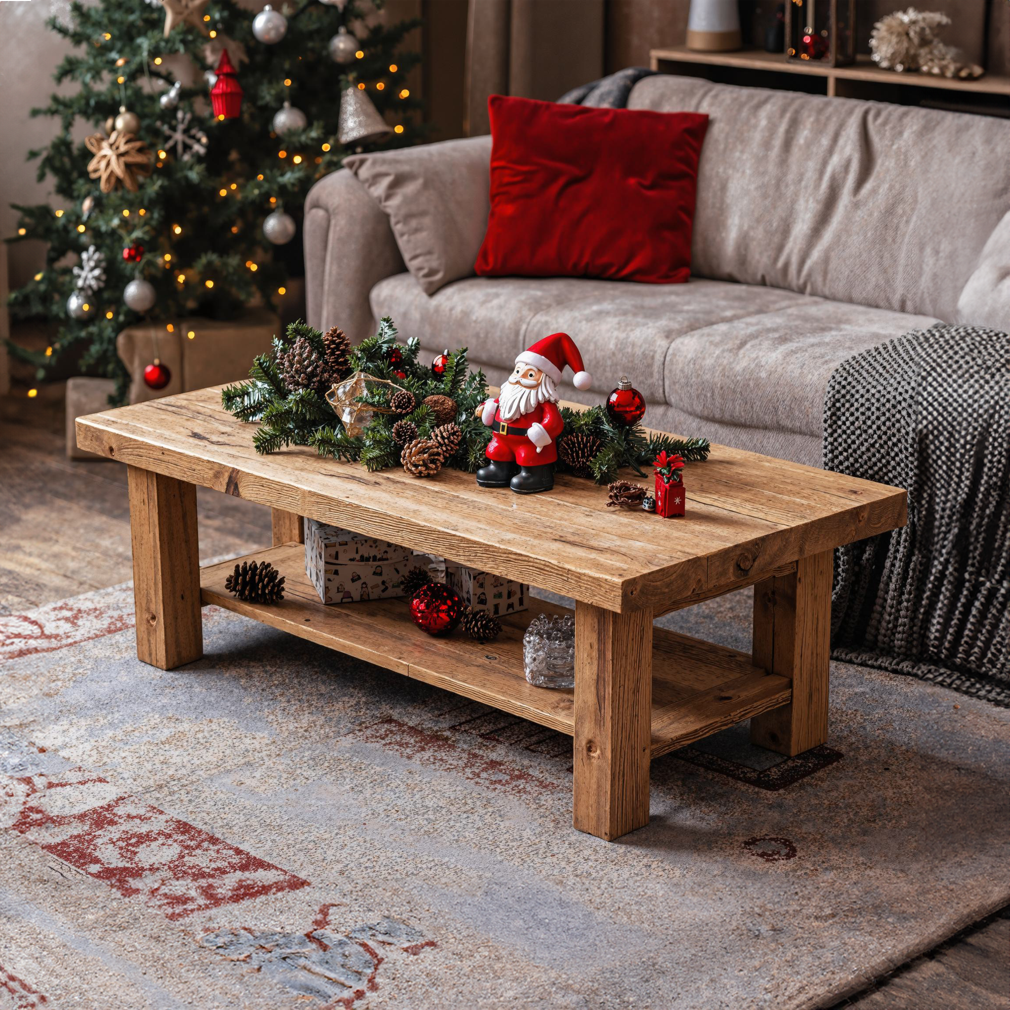 Natural Wood Coffee Table Farmhouse Decor SILDTCFC016