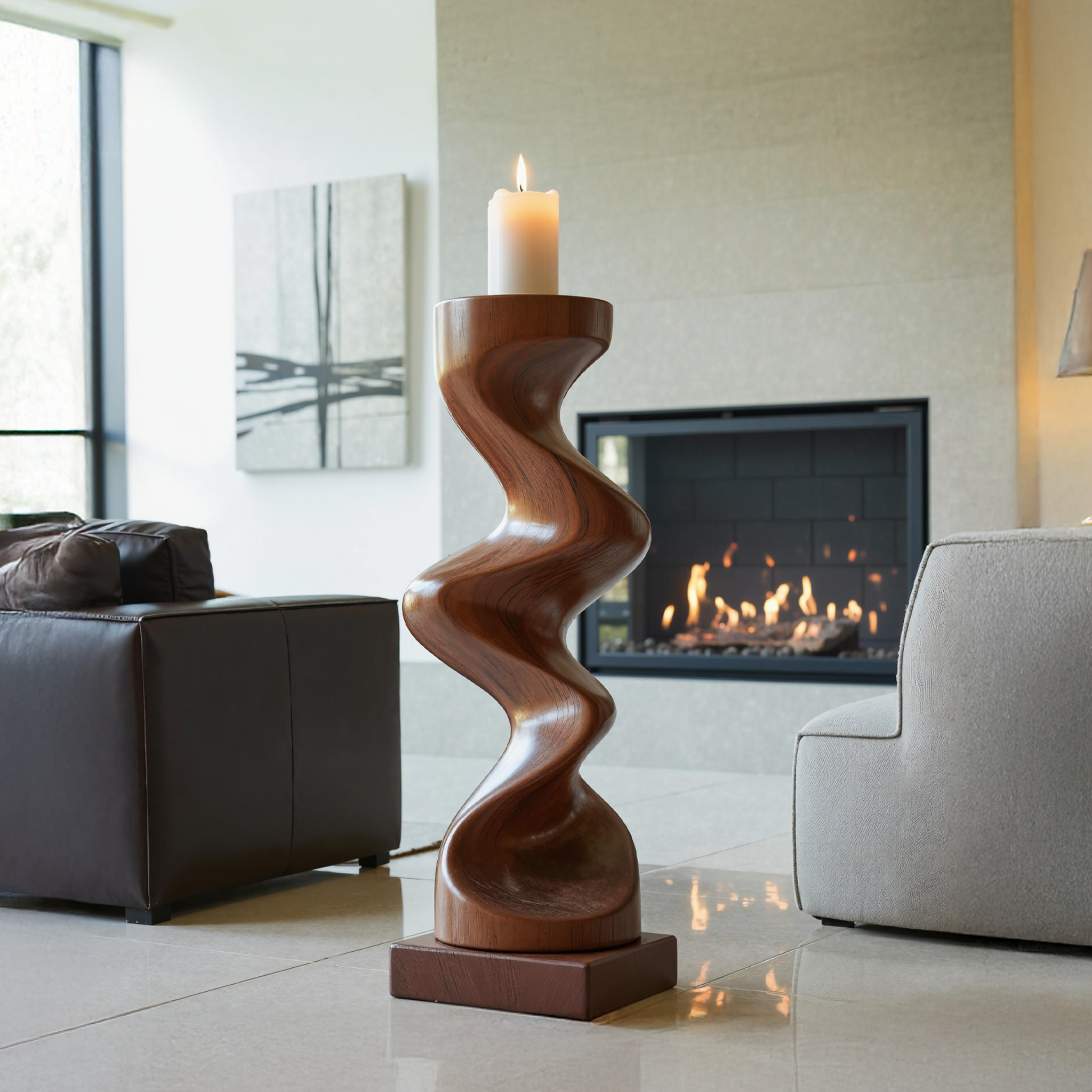 Rustic Solid Wood Abstract Sculpture For Patio Design SILDTAS017