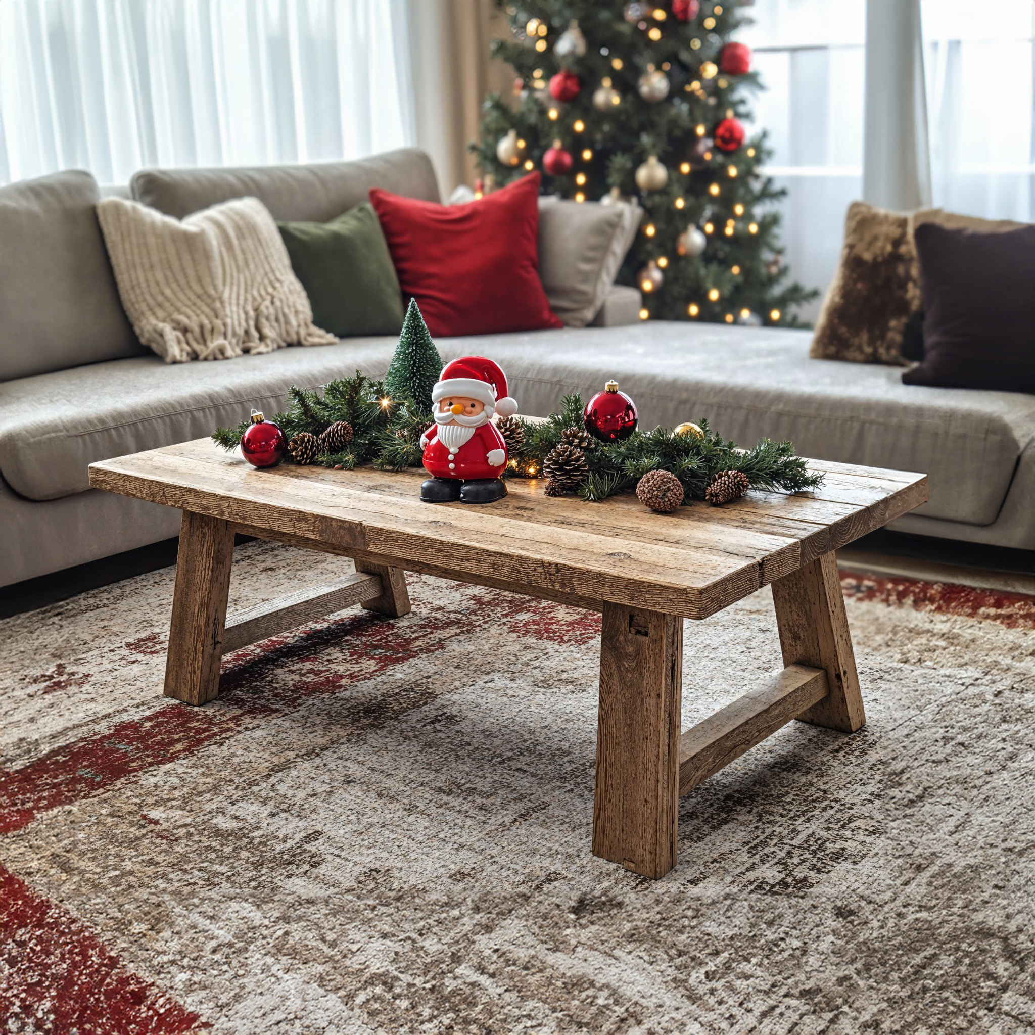 Natural Wood Coffee Table Christmas Decor SILDTCFC015