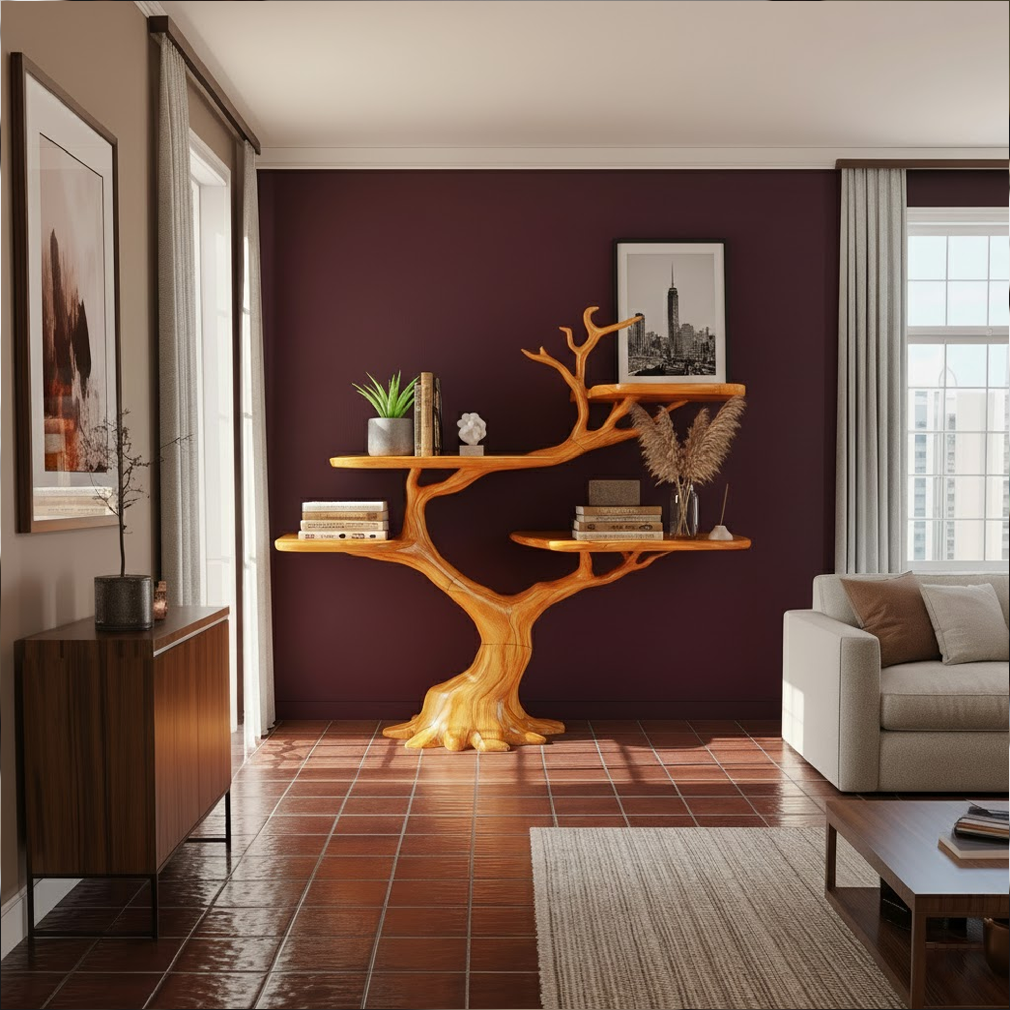 Rustic Organic Tree Bookshelf Living Room Or Entryway SINLKITB566