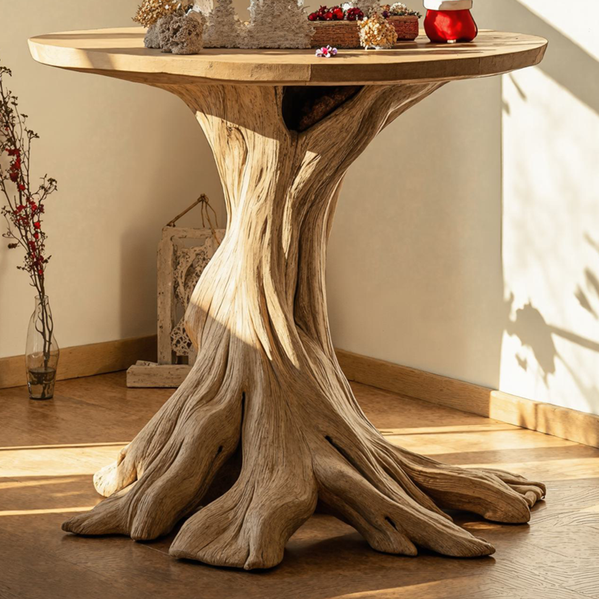 Rustic Solid Wood End Table Christmas Decor SILDTENC035