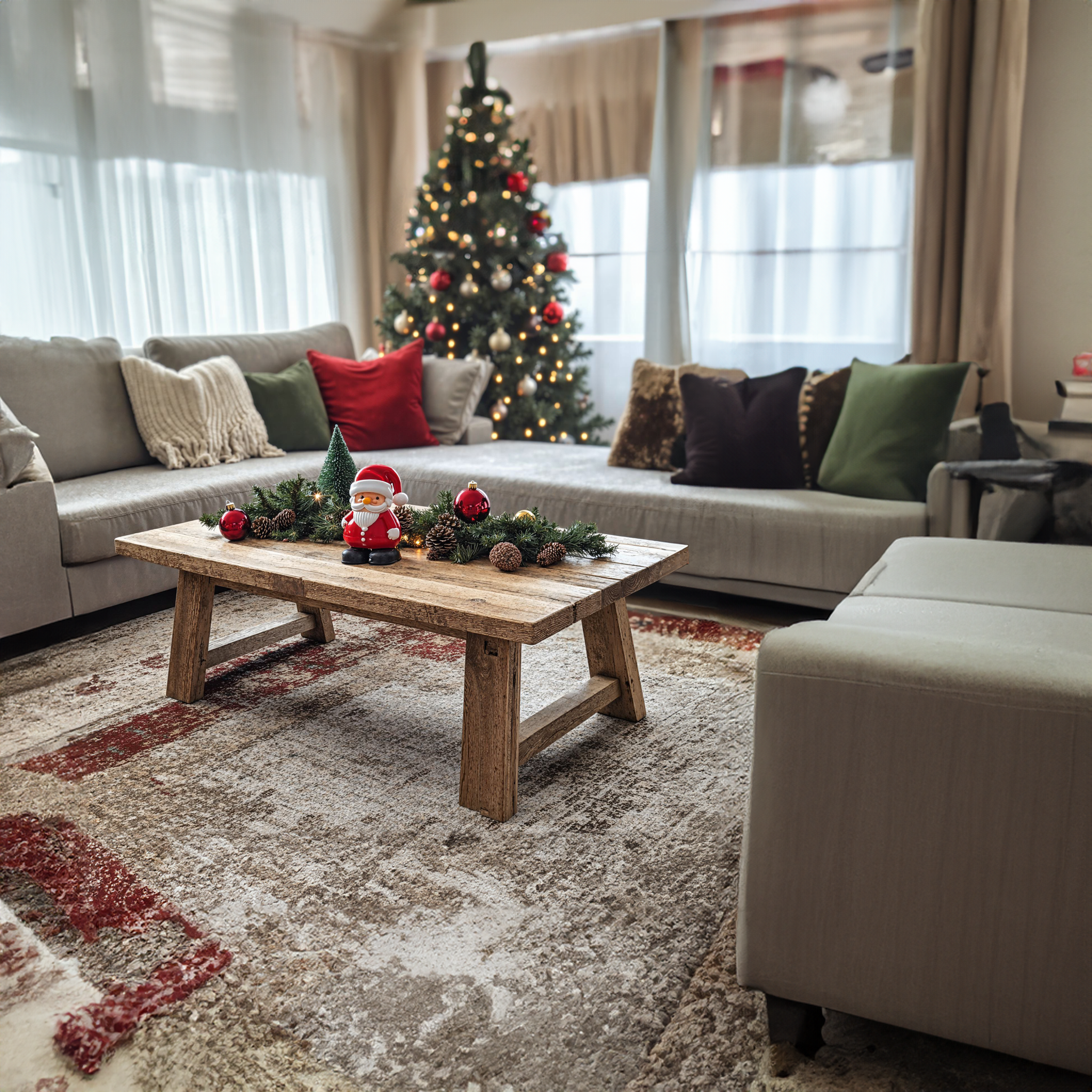 Natural Wood Coffee Table Christmas Decor SILDTCFC015